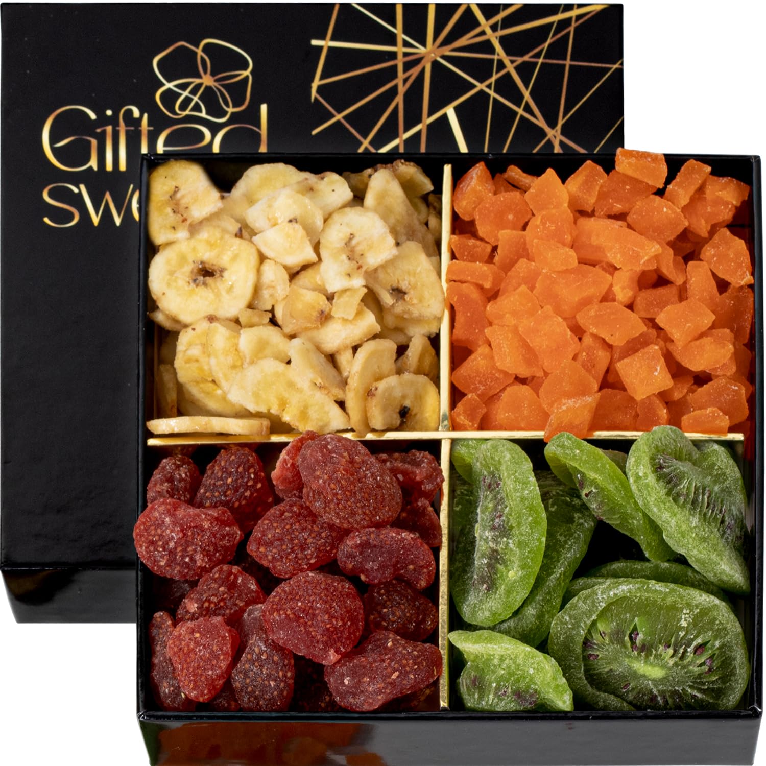 Premium Dried Fruit Gift Basket - 4 Gourmet Variety Assortment with Apricots, Mango, Pineapple & Cranberries - Healthy Snack Box in Elegant Packaging - Perfect Birthday, Sympathy, Housewarming Gift for Men & Women - Ideal for Office Snacks, Holiday Gifting & Healthy Lifestyle
