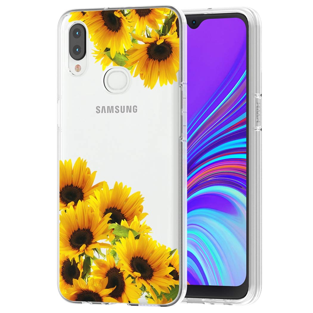 Samsung Galaxy A10S Phone Case for Women - Clear Slim Shockproof TPU Protective Cover with Sunflower Pattern | Durable Flexible Soft Case for Everyday Use, Work & Travel