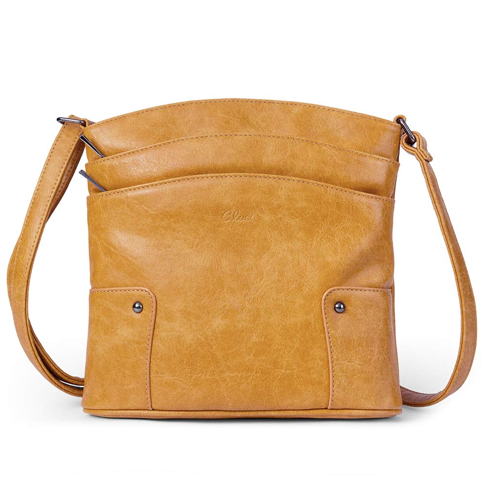 CLUCI Women's Vintage Leather Crossbody Bag with Triple Pockets - Stylish Shoulder Purse for Travel, Vacation & Everyday Use