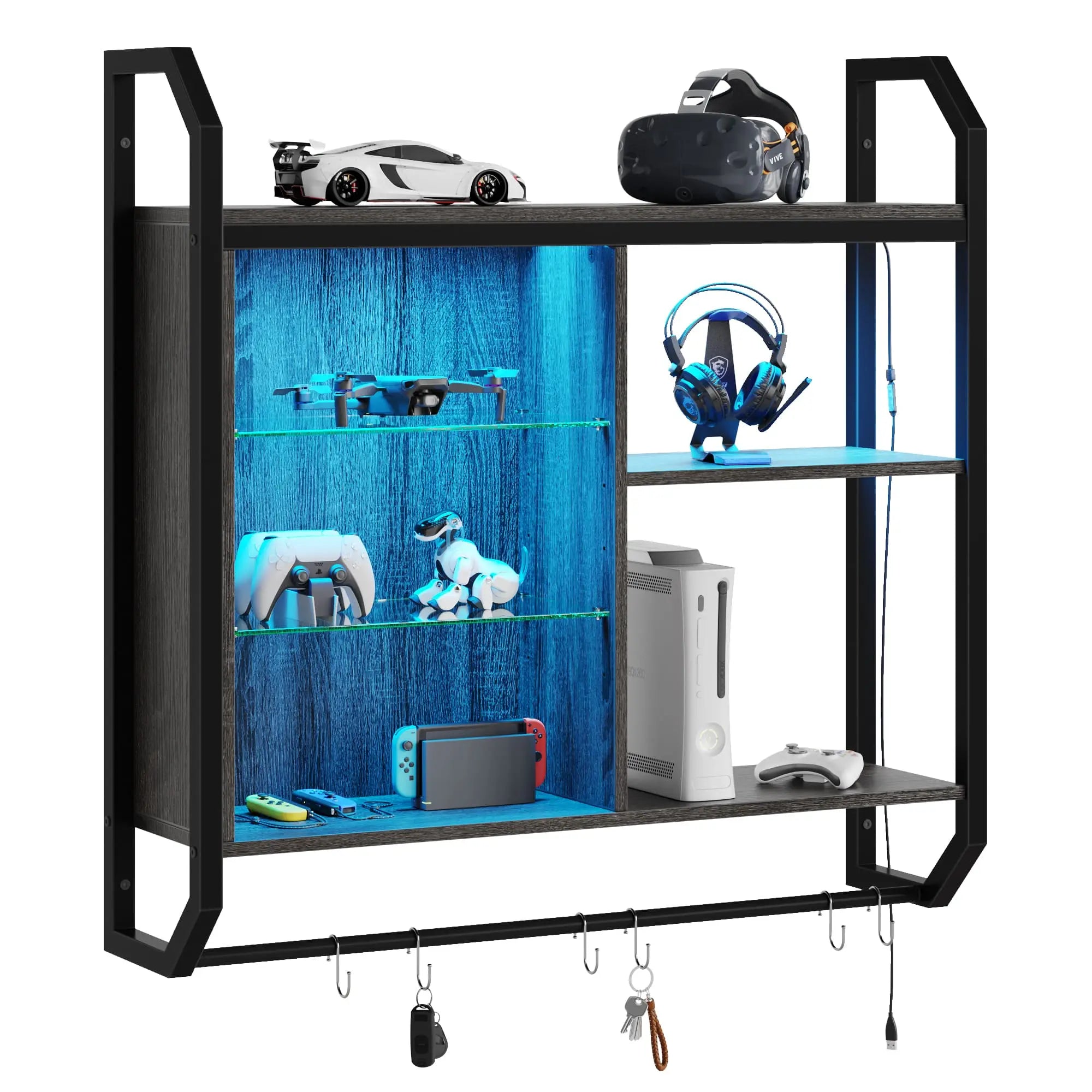 Bestier 34 Inch LED Gaming Floating Shelves - Wall Mounted Display for Video Games & Collectibles - Perfect for Bedroom, Game Room & Office Decor