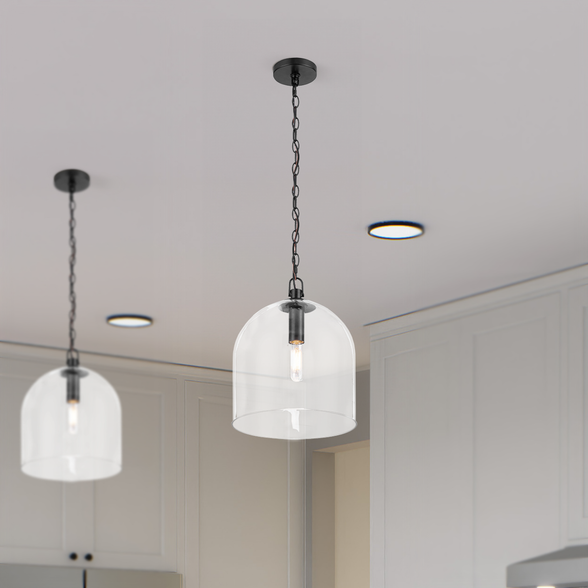 1 Light Hansley Pendant Light Fixture - Matte Black Finish with Clear Glass Shade - Perfect for Kitchen Island, Dining Room or Entryway Lighting
