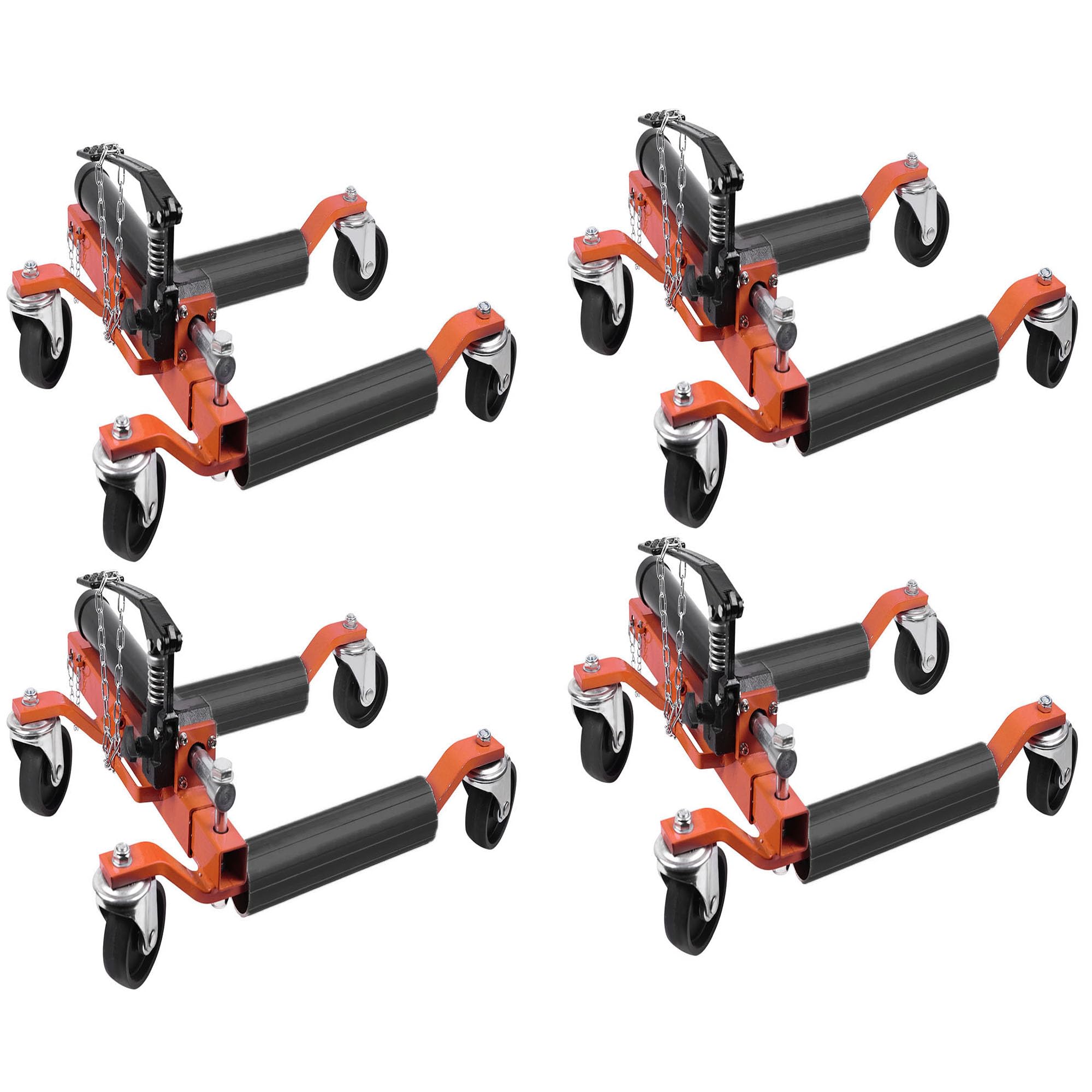 4PC Heavy Duty Wheel Dolly Set - 1500LBS Capacity Car Dolly with Hydraulic Tire Jack for Vehicle Positioning - Perfect for Truck, RV, Trailer & Auto Repair Shops (Orange) - Ideal for Garage Maintenance, Tire Changes & Vehicle Storage