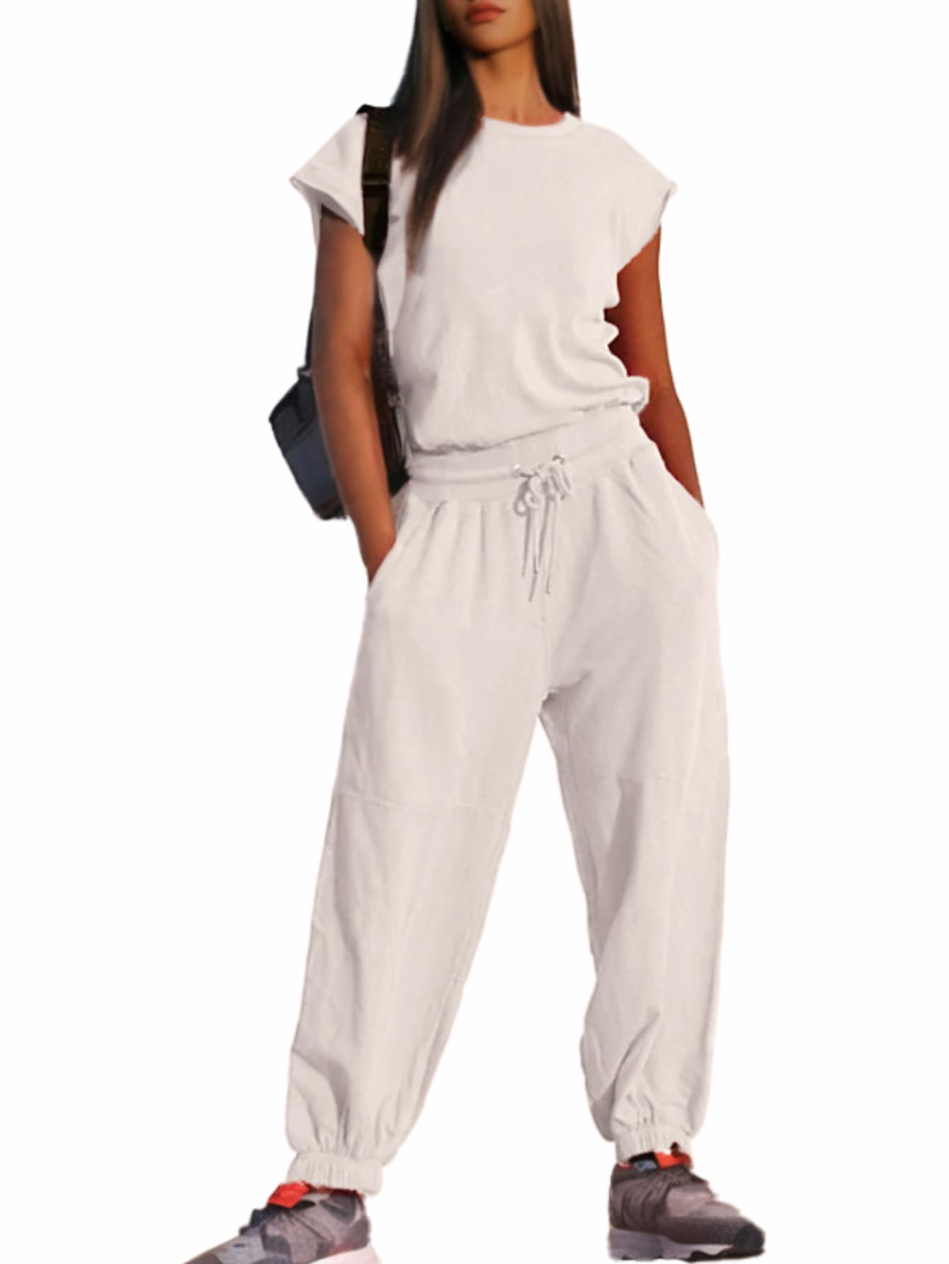 Glamaker Women's Sleeveless Jumpsuit - Casual Loose Fit Open Back Romper for Workout, Yoga & Summer Outfits | Perfect for Gym, Beach Vacation & Lounge Wear
