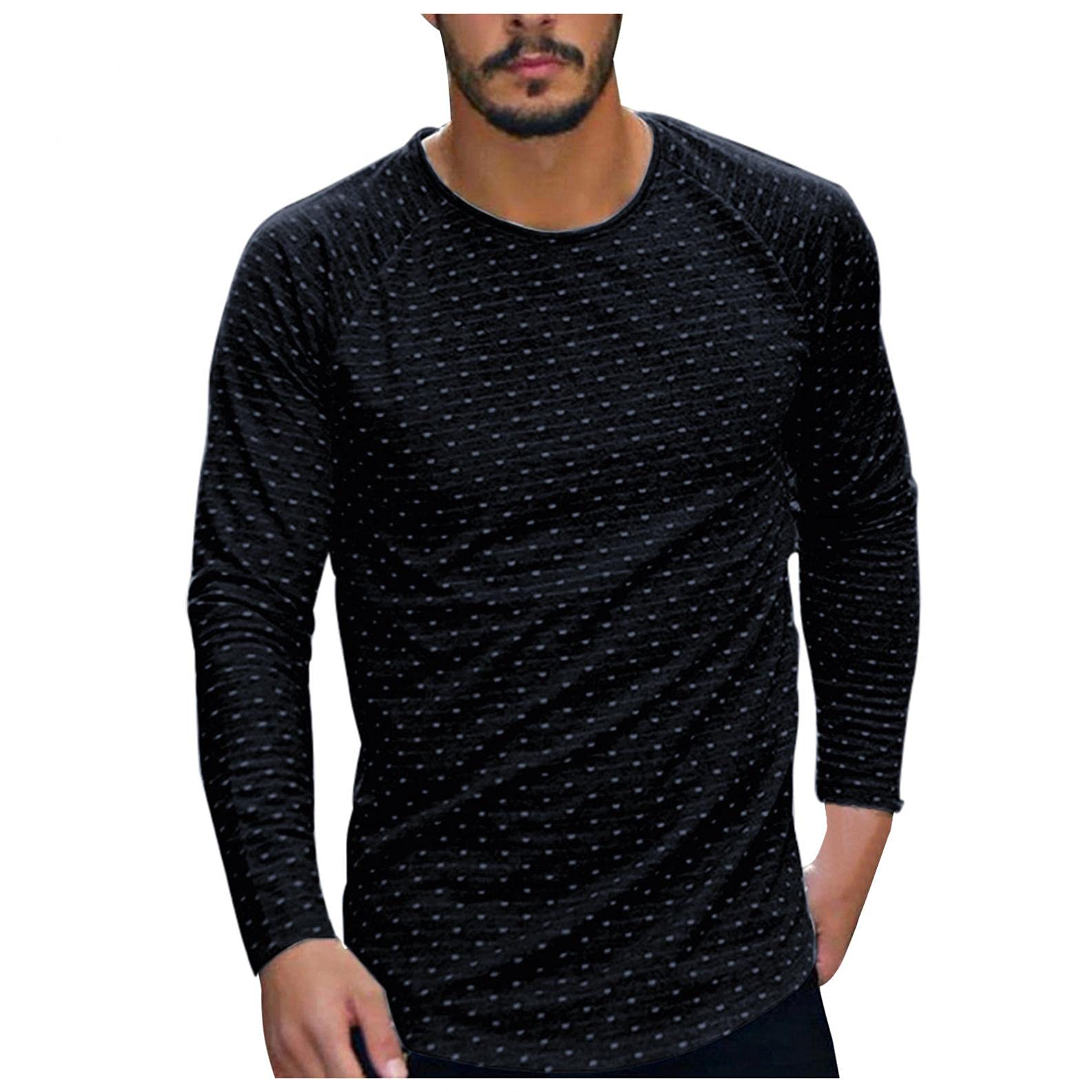 Men's Slim-Fit Cotton Performance Long Sleeve Athletic T-Shirt - Fashion Striped Moisture Wicking Dry Fit Crew Thermal Tee for Gym, Running & Outdoor Activities