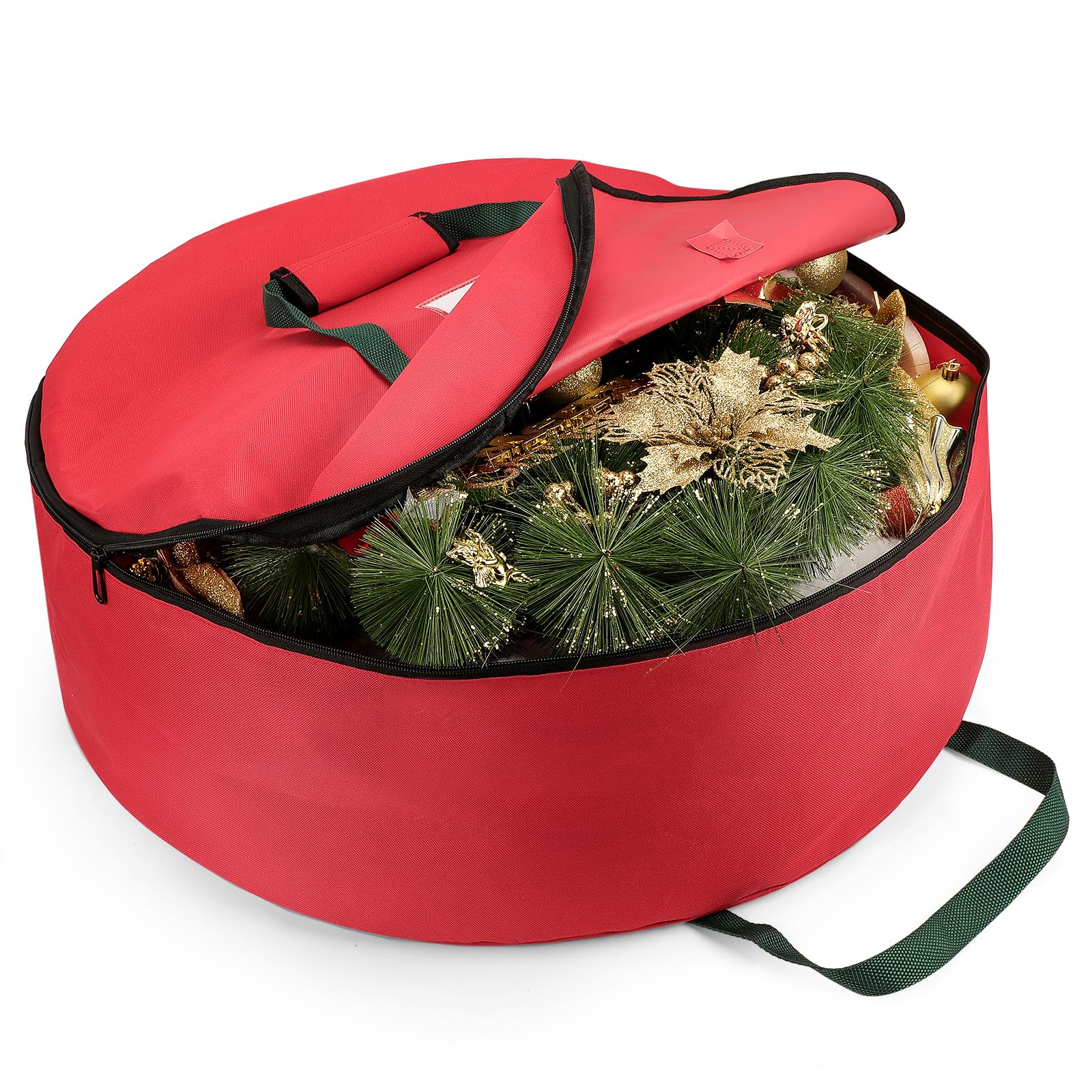 YOOFAN 26-Inch Round Wreath Storage Bag with ID Card Window - Water-Resistant Christmas & Halloween Wreath Holder (Red) - Perfect for Seasonal Decor Storage & Organization