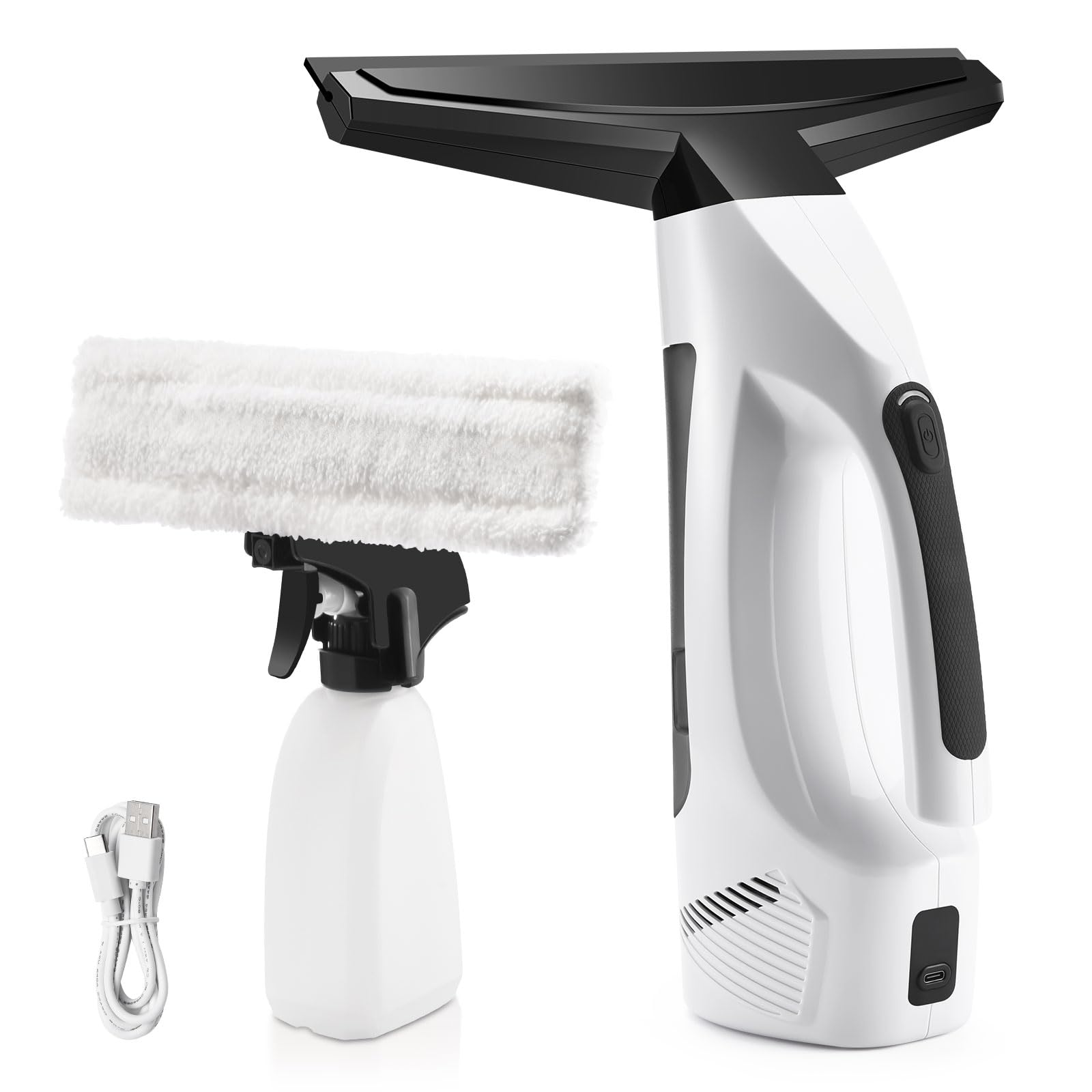 Cordless Window Vacuum Squeegee with Spray Bottle & Microfiber Cloth - Electric Handheld Cleaner for Windows, Mirrors, Tiles, Countertops & Car Windshields | Perfect for Home Cleaning, Auto Detailing & Glass Maintenance