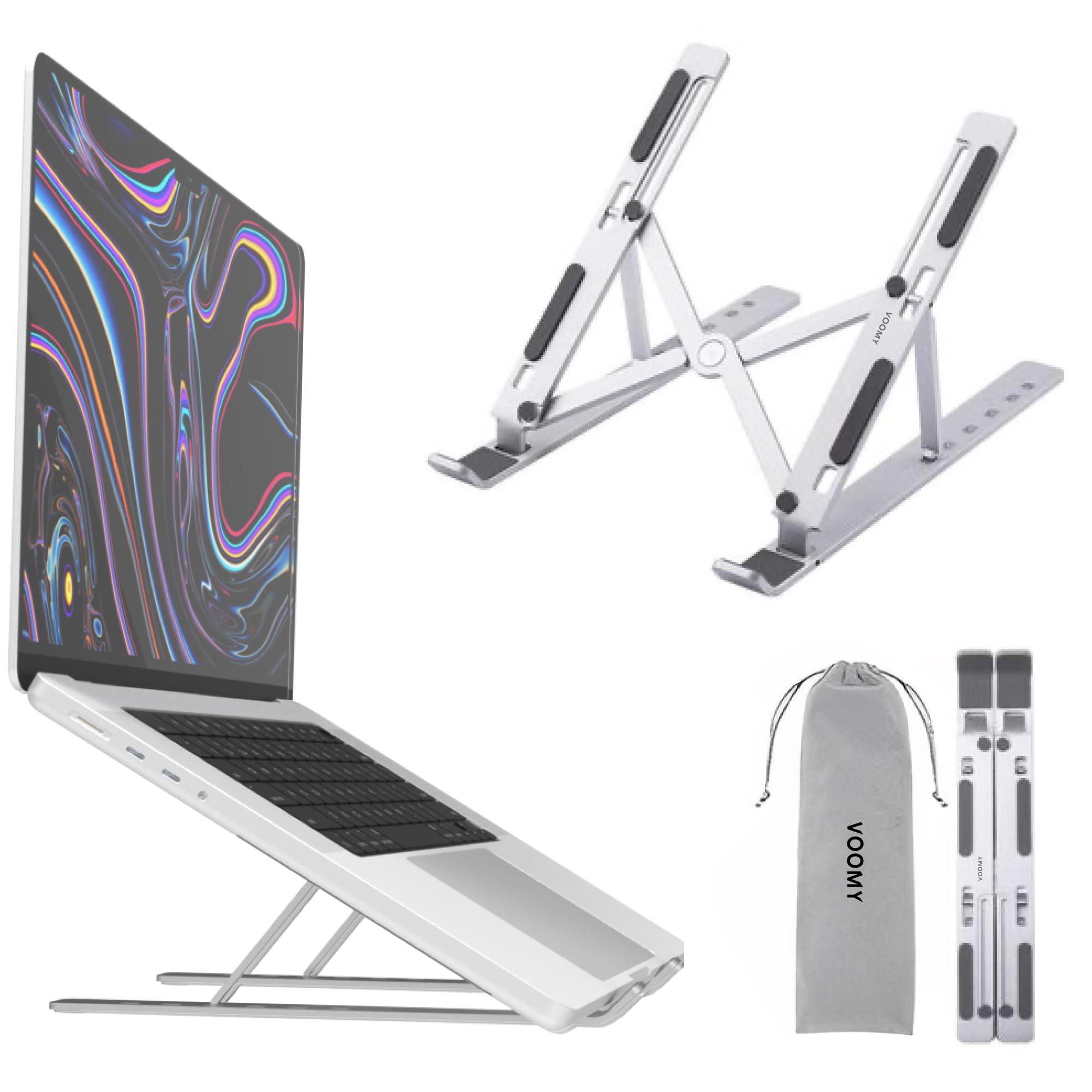 Voomy Adjustable Laptop Stand - 6 Height Levels, Ergonomic Laptop Riser for 9-16 Inch Laptops & Tablets (Silver) | Perfect for Home Office, Gaming & Workspace Setup