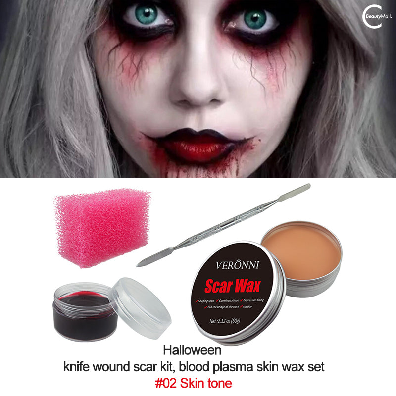 VERONNI Professional Scar Wax for Special Effects Makeup - Realistic Fake Wounds & Cuts for Halloween, Cosplay & Theater - Easy to Apply & Blend SFX Makeup Kit
