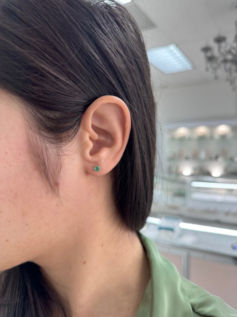 0.50tcw 14K Gold Natural Round Cut Emerald Double Claw Prong Stud Earrings for Women & Men - Perfect for Weddings, Parties & Everyday Wear