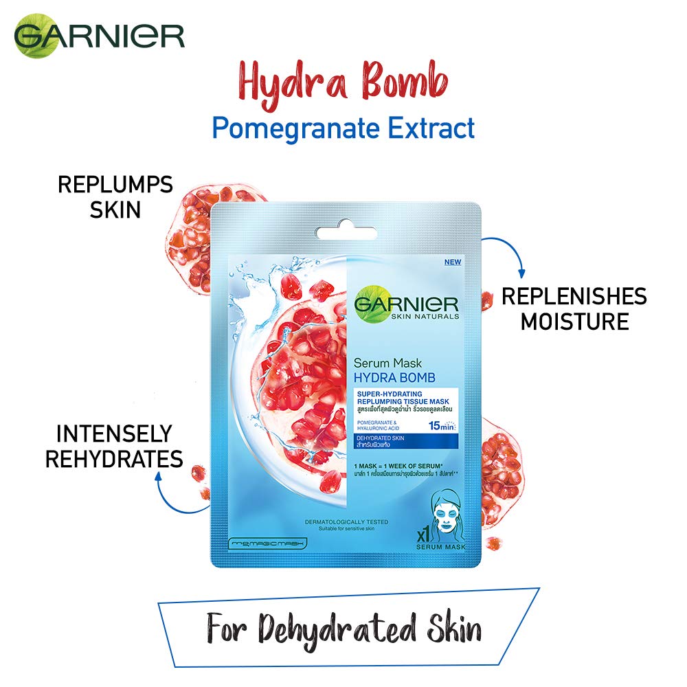 Garnier Skin Naturals Hydra Bomb & Green Tea Face Serum Sheet Masks (Blue & Green) 32g - Hydrating & Detoxifying Skincare for Glowing Skin - Perfect for Daily Use, Spa Nights & Travel Skincare Routine