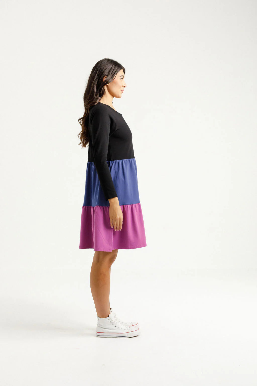 Long Sleeve Kylie Dress in Hyacinth Orchid - Elegant Floral Print Women's Fashion for Parties, Weddings & Special Occasions