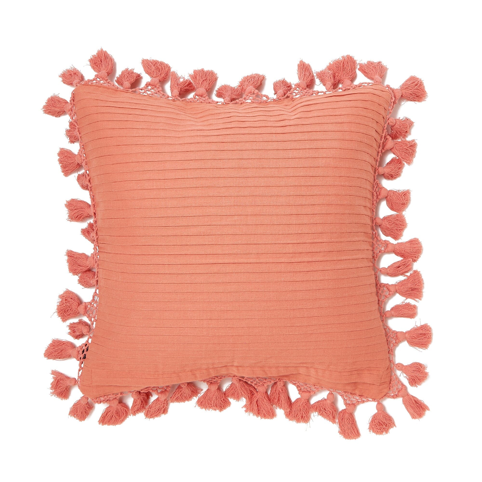 Handmade Macrame Tassel Cushion Cover 18x18 Inches Orange - Bohemian Home Decor for Living Room, Bedroom & Outdoor