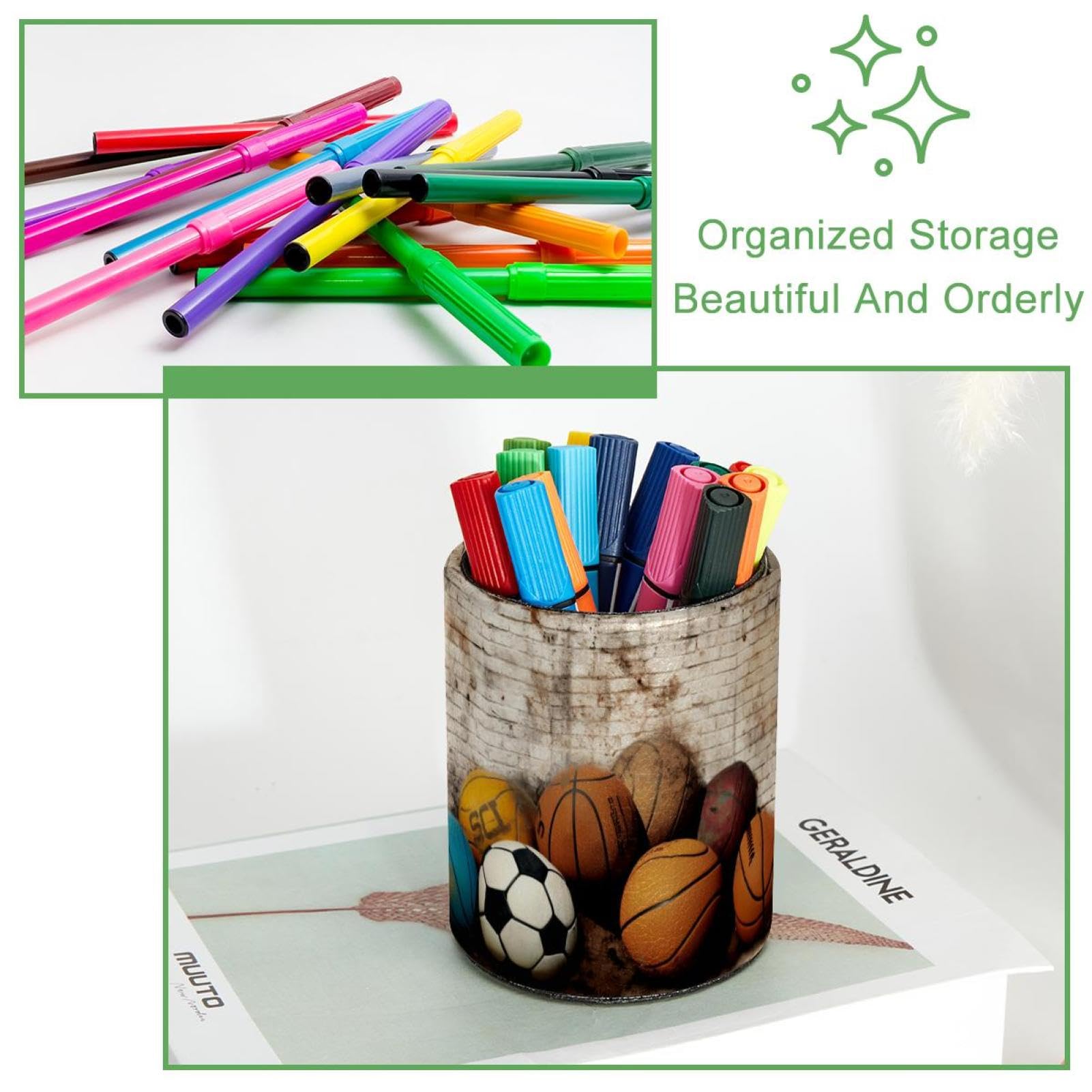 Basketball Pen Holder for Desk - Stylish Pen Organizer with Sports Theme for Office, School, and Home Use - Perfect Desk Accessory for Basketball, Football, and Baseball Fans