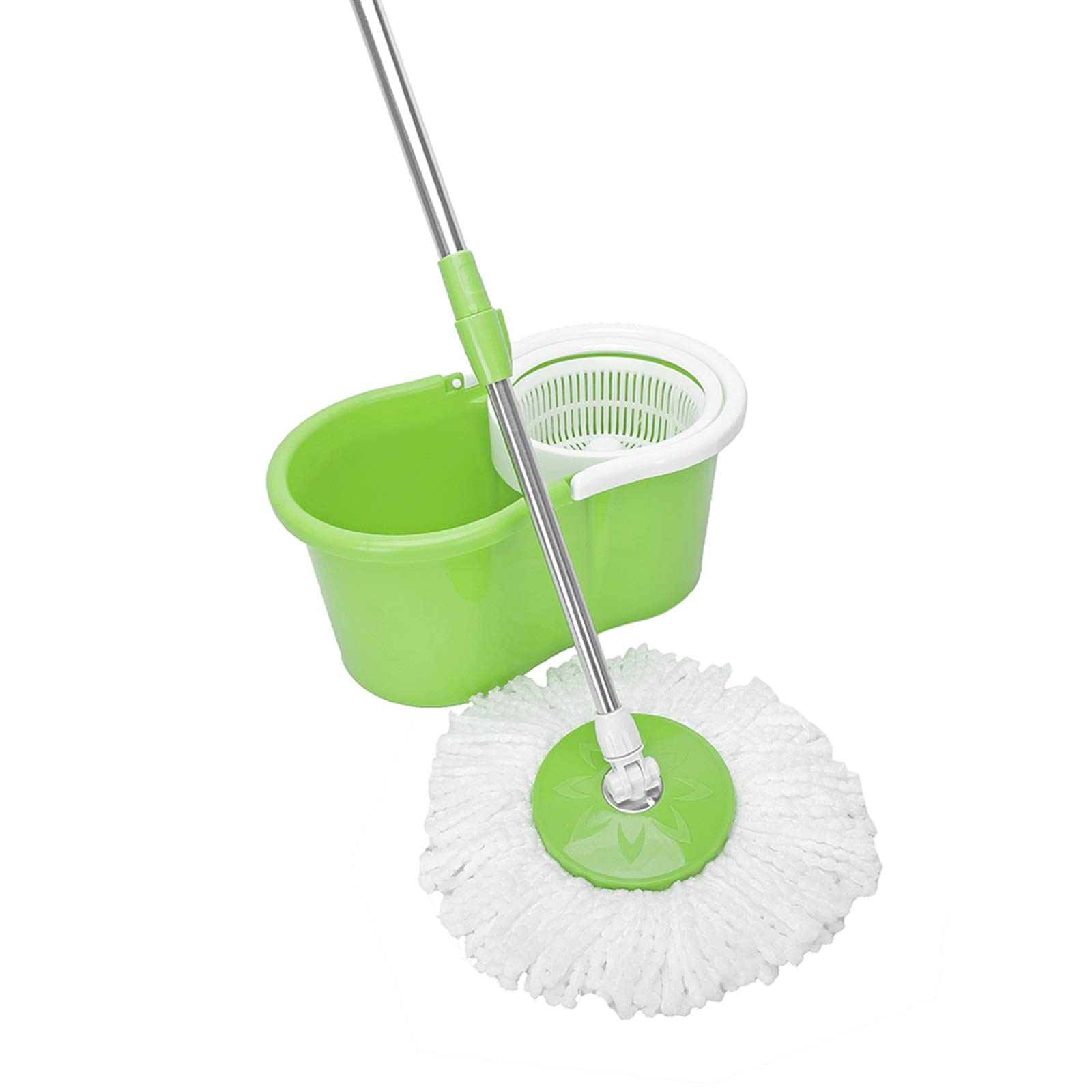 360° Spin Mop with Bucket Set - Dual Ultra Absorbent Mop Heads, Stainless Steel Handle & Built-in Wringer for Hands-Free Drying - Perfect for Hardwood Floors, Tile & Laminate Cleaning - Eco-Friendly Green Cleaning Solution