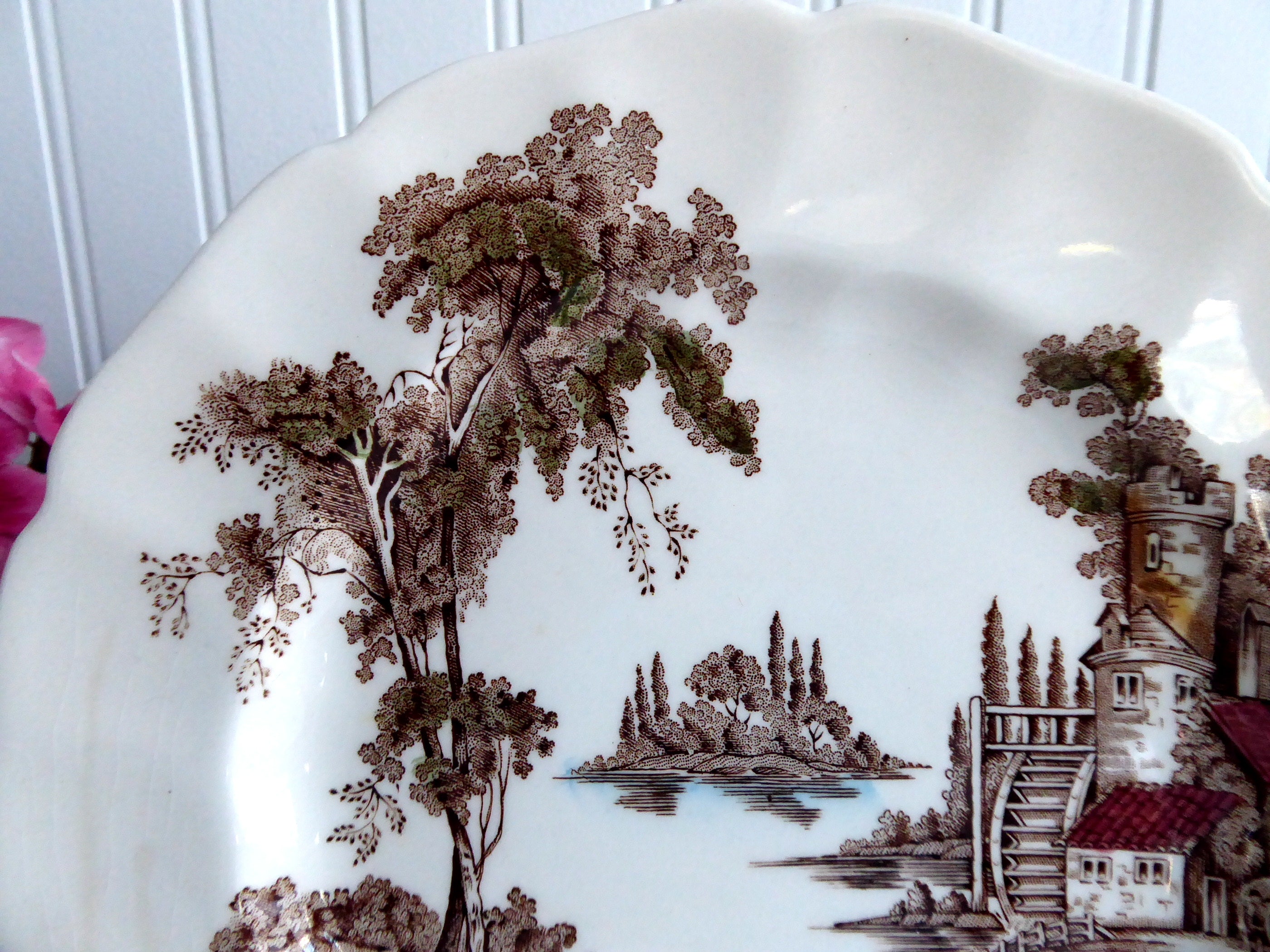 Johnson Brothers The Old Mill Salad Plate - Vintage 1960s English Brown Transferware - Perfect for Farmhouse Dining, Tea Parties & Collectible Display
