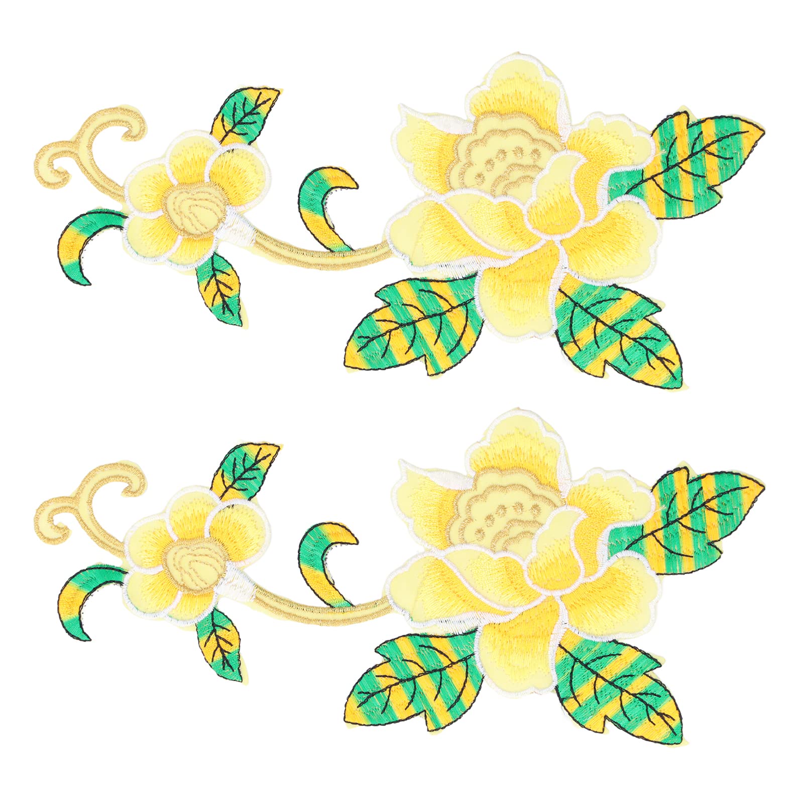2pcs Cyrank 3D Embroidered Sew-on Flower Patches - Yellow Applique for DIY Crafts, Wedding Dresses & Prom Gowns - Perfect for Costume Design, Jacket Decor & Fabric Repair