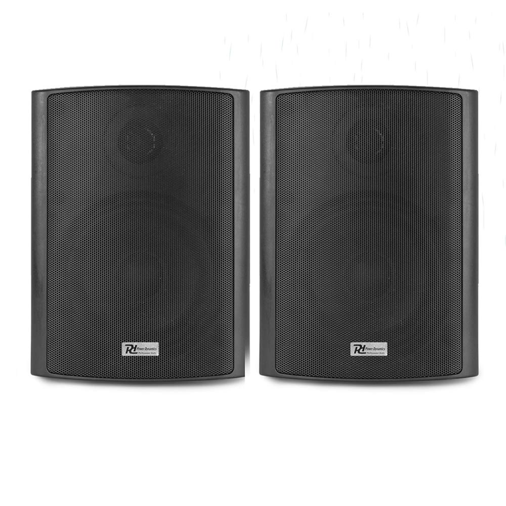 Power Dynamics Wall Mount Bluetooth Speakers - Weatherproof IPX5 Outdoor Sound System with Built-in Amplifier, Stereo Audio & AUX Input - Perfect for Patio, Garden & Poolside Entertainment (Black, Mounting Brackets Included)