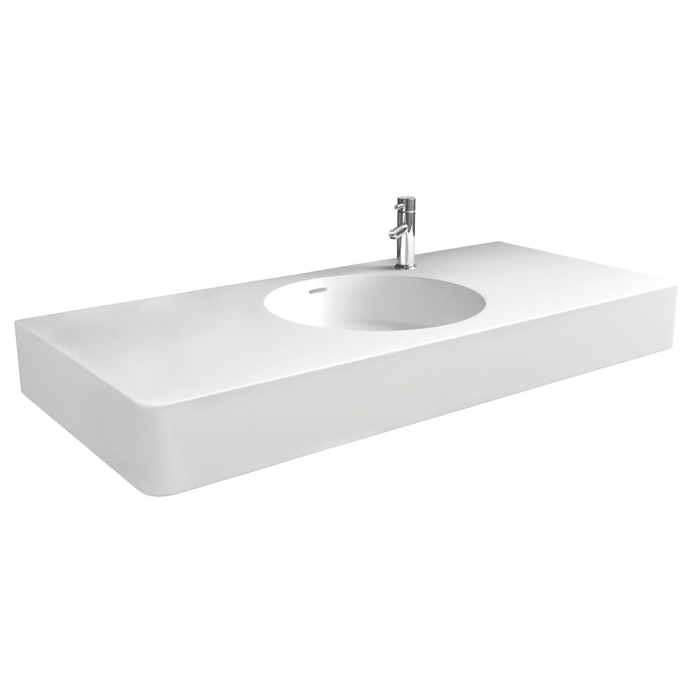 Fienza CSB11 100 Encanto 1000 Cast Stone Wall Mount Bathroom Sink with Single Faucet Hole - Perfect for Modern Farmhouse, Rustic, and Luxury Bathroom Designs