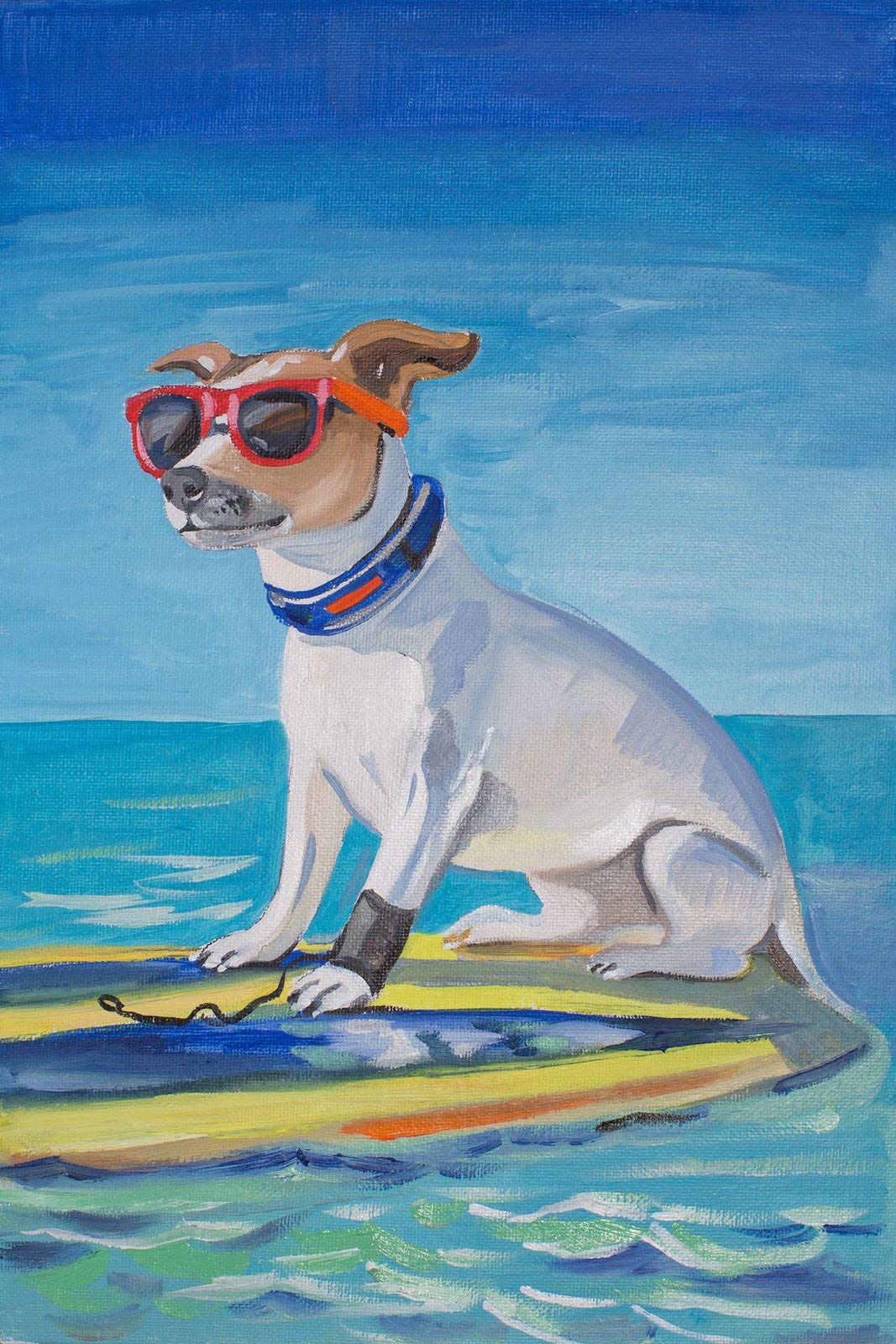 Cool Surf Dog Painting Print on Wrapped Canvas - Marmont Hill Wall Art for Beach House, Surf Shack & Coastal Decor