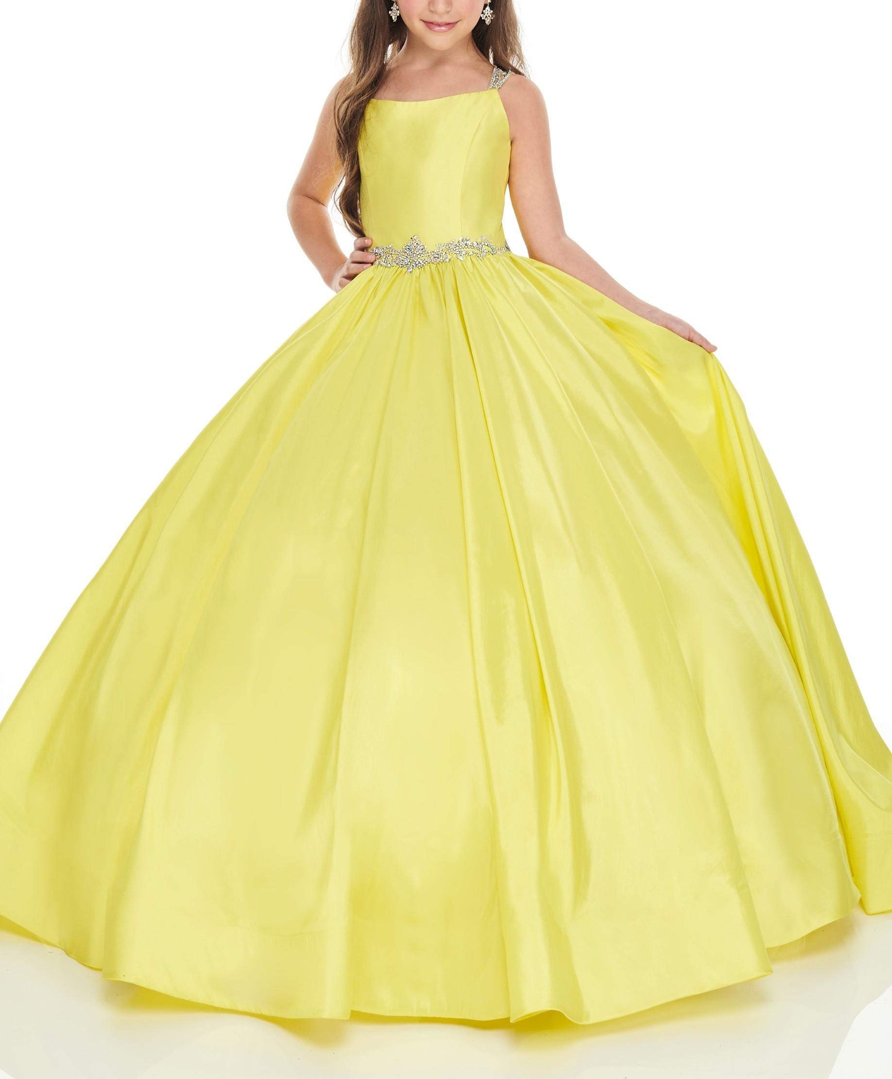 Honeydress Girls Beaded Spaghetti Strap Pageant Dress - Princess Rhinestone Flower Girl Gown for Weddings, Parties & Special Occasions