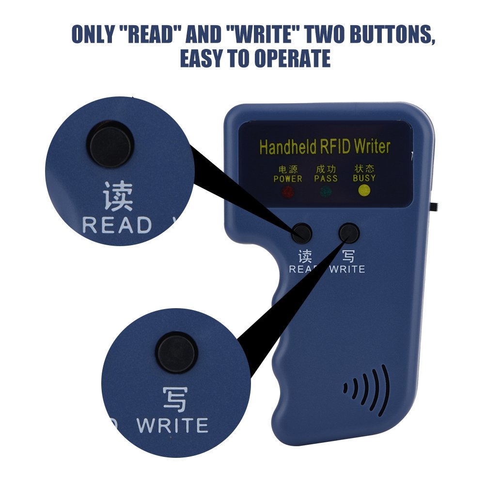 RFID Reader Writer - Handheld ID Card Copier for 125kHz EM4100 Chip & Key Fob (6pcs) - Access Control for Community, School & Office Security Systems - Perfect for ID Verification, Door Entry & Employee Management