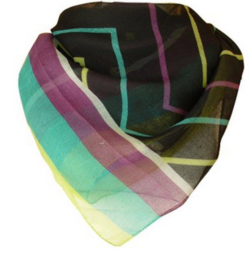 Vibrant Striped Chevron Scarf Wrap - Yellow, Teal, Purple Multicolor Sheer Fashion Accessory with Colorful Border | Perfect for Casual Outfits, Beach Cover-Ups & Festival Style