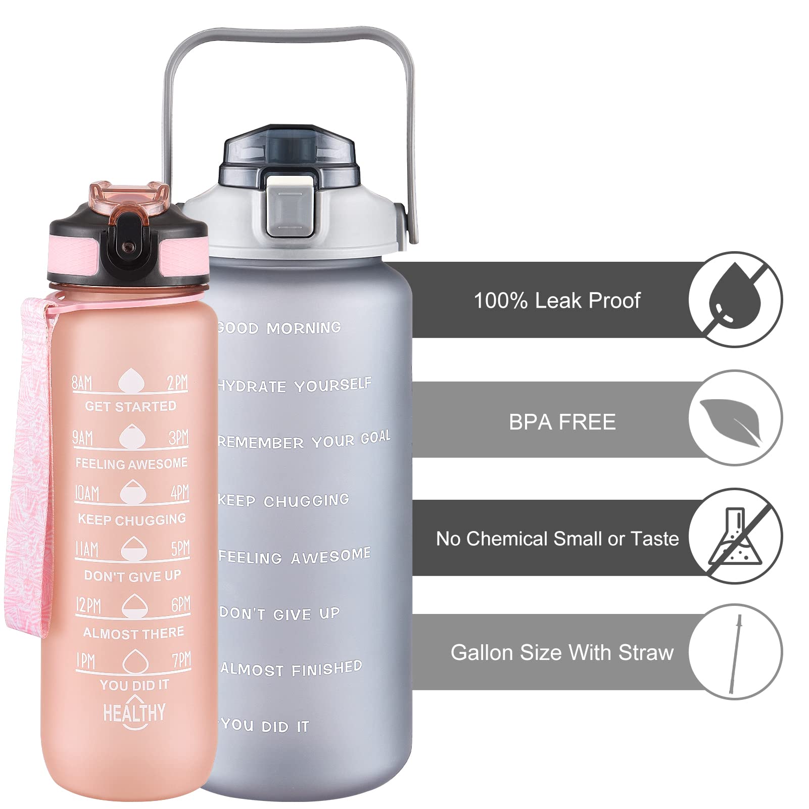2 Pack 64oz & 27oz Sports Water Bottles with Straw - BPA Free Gym & Workout Bottles for Women