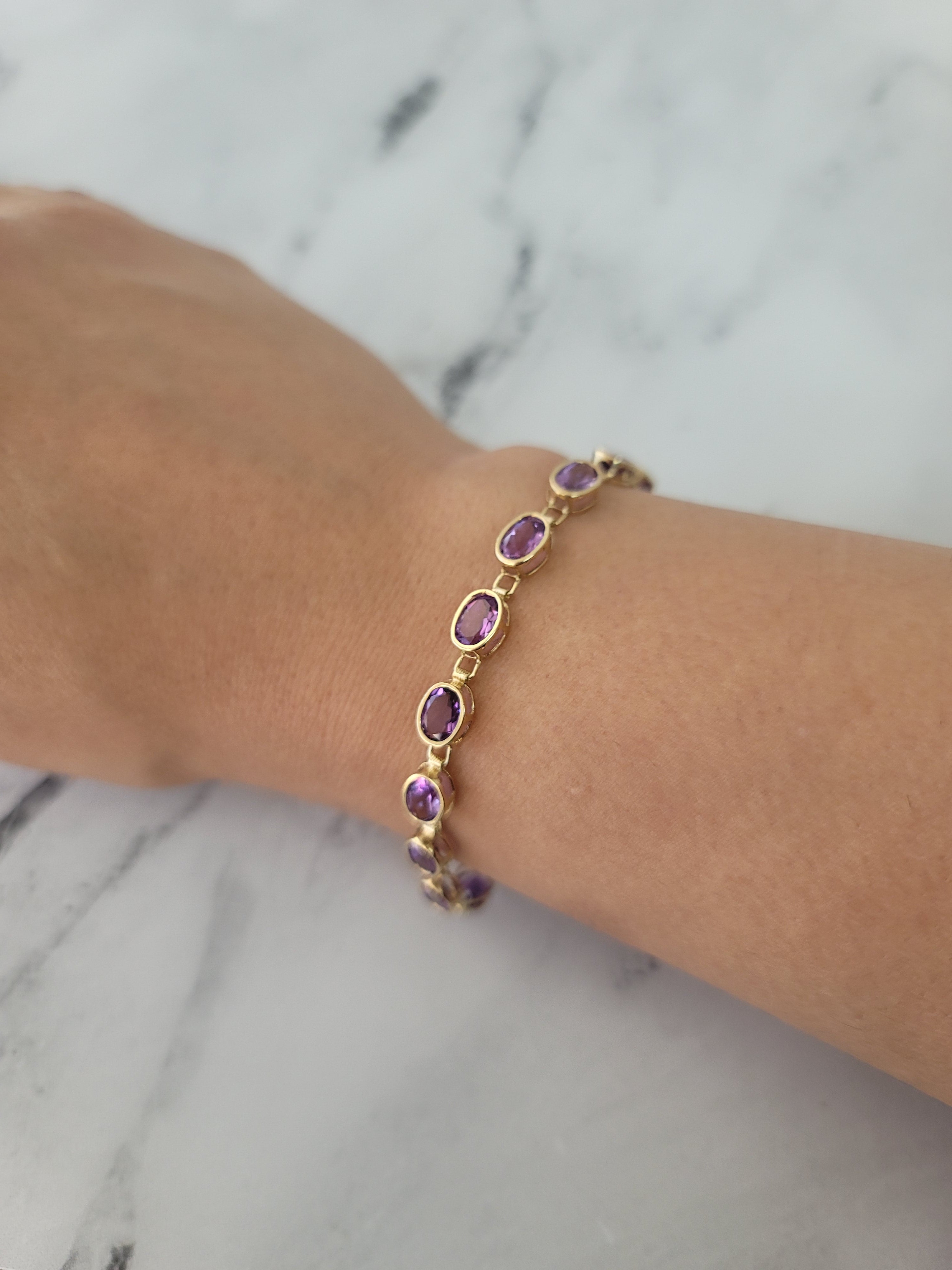 14k Yellow Gold Oval Amethyst Tennis Bracelet for Women - Elegant Jewelry Gift for Birthday, Anniversary & Special Occasions