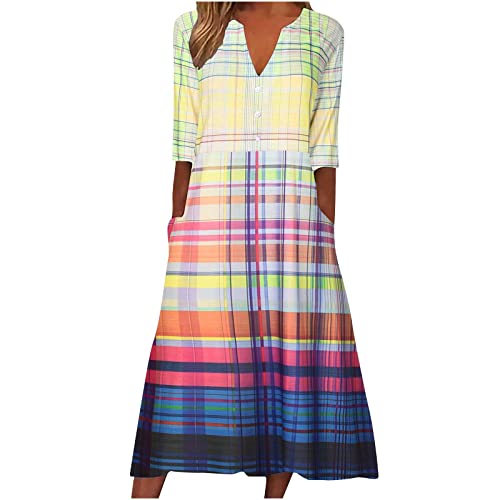 BmkBWO Women's Summer Short Sleeve V-Neck Midi Dress - Flowy Casual Printed Shirt Dress with Loose Shift Fit | Perfect for Beach, Vacation, and Everyday Wear