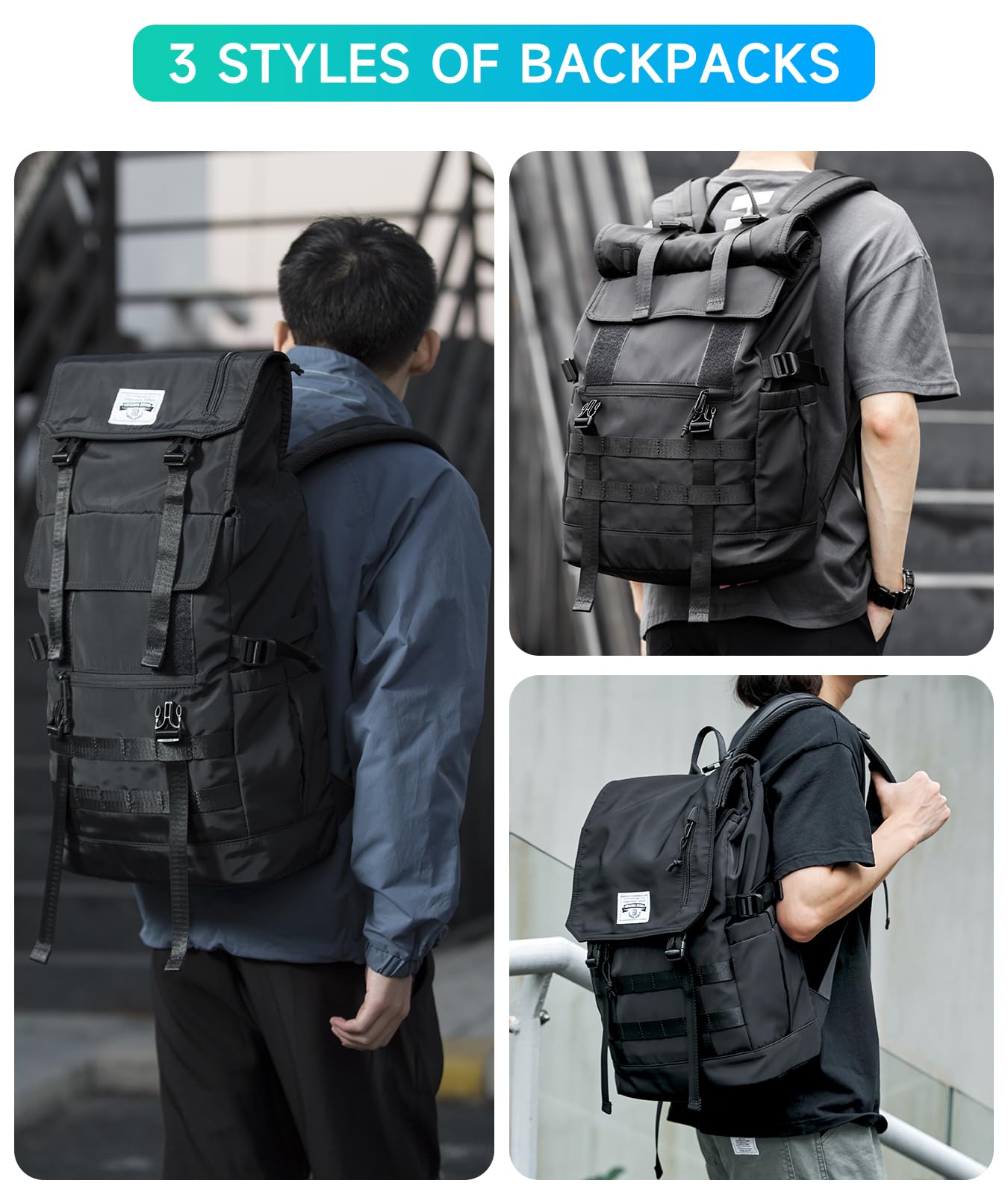 **Men's Expandable Rolltop Backpack - Waterproof 3-in-1 Rucksack Fits 17