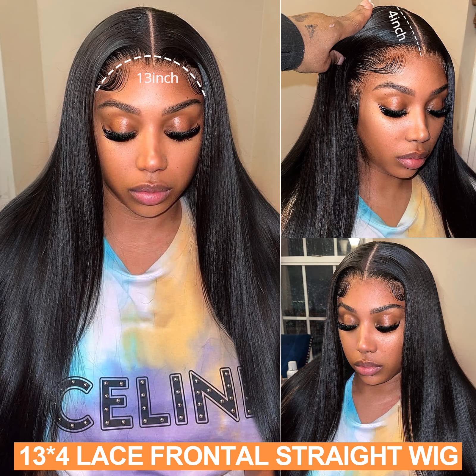 13x4 Straight Lace Front Wigs Human Hair - HD Lace Frontal Wigs with Pre-Plucked Hairline & Baby Hair - 150% Density 30 Inch Straight Human Hair Wigs for Black Women - Perfect for Daily Wear, Special Occasions & Protective Styling