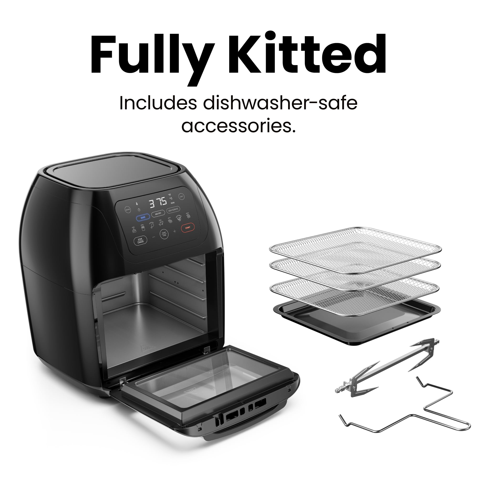 CHEFMAN 10L XL Digital Air Fryer with Rotisserie & Dehydrator - 17-in-1 Multifunctional Convection Oven for Baking, Roasting, Frying | Large View Window, Auto Shutoff | Perfect for Family Cooking, Meal Prep & Healthy Eating