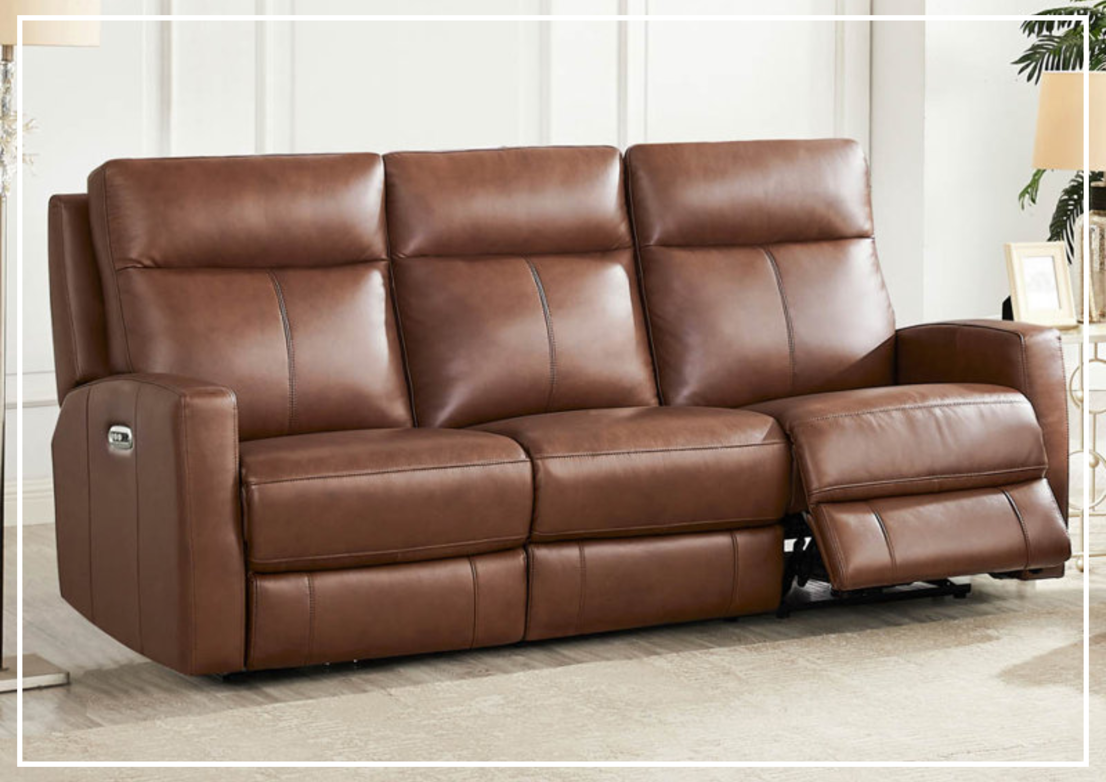Hydeline Vienna 3-Seater Brown Leather Power Recliner Sofa with Adjustable Headrest - Perfect for Living Room, Home Theater & Family Relaxation