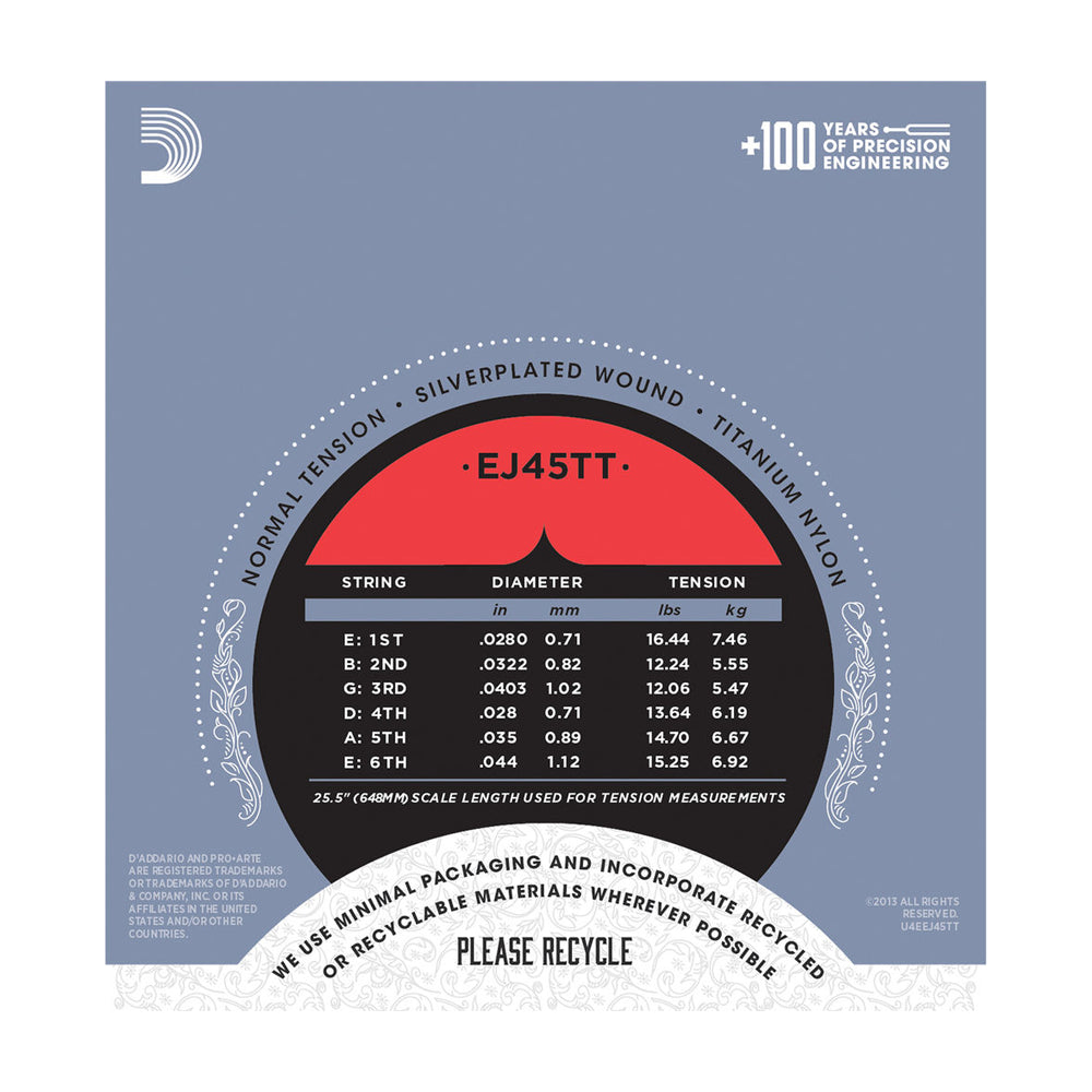 D'Addario Pro Arte Dynacore Titanium Trebles Classical Guitar Strings - Normal Tension for Warm Tone & Durability | Perfect for Classical, Flamenco & Fingerstyle Playing