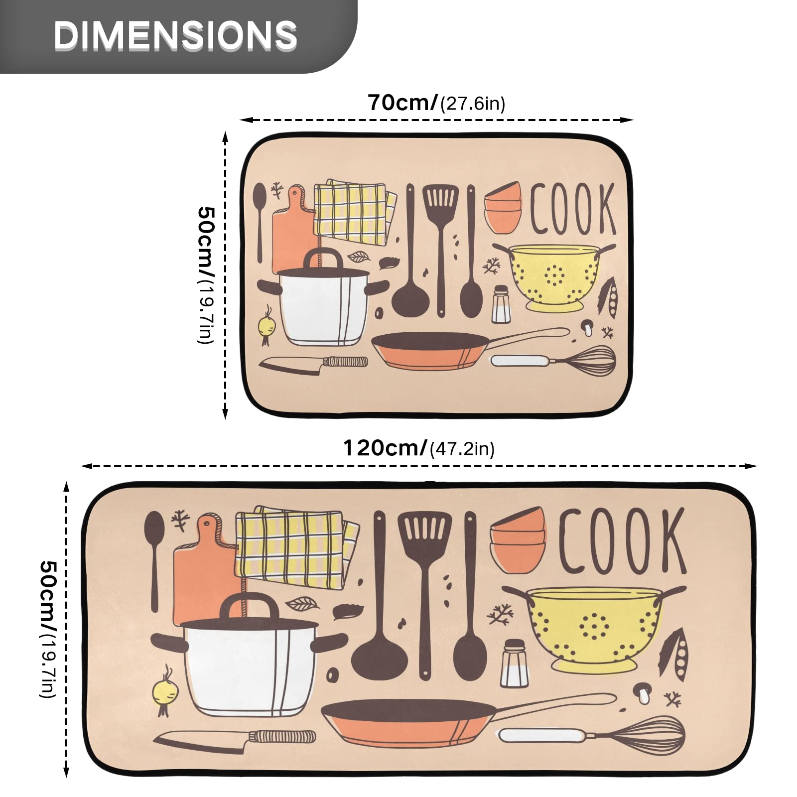 SUABO Non-Slip Kitchen Mat Set of 2 - Cushioned Standing Mats for Cooking & Bathroom Floor - Anti-Fatigue Comfort for Home, Office & Salon Use
