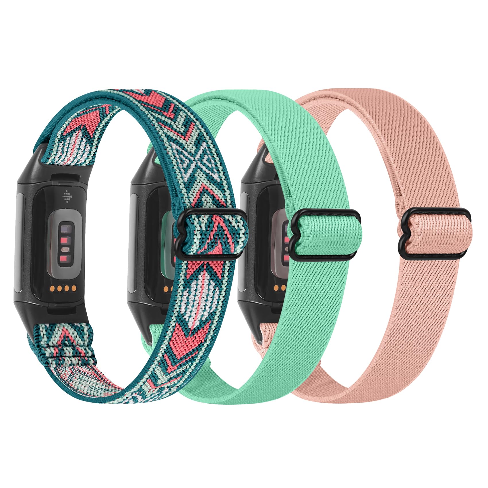3 Pack Stretchy Nylon Solo Loop Replacement Bands for Fitbit Charge 5 - Comfortable Sport Wristbands for Women & Men - Perfect for Workouts, Running & Daily Wear