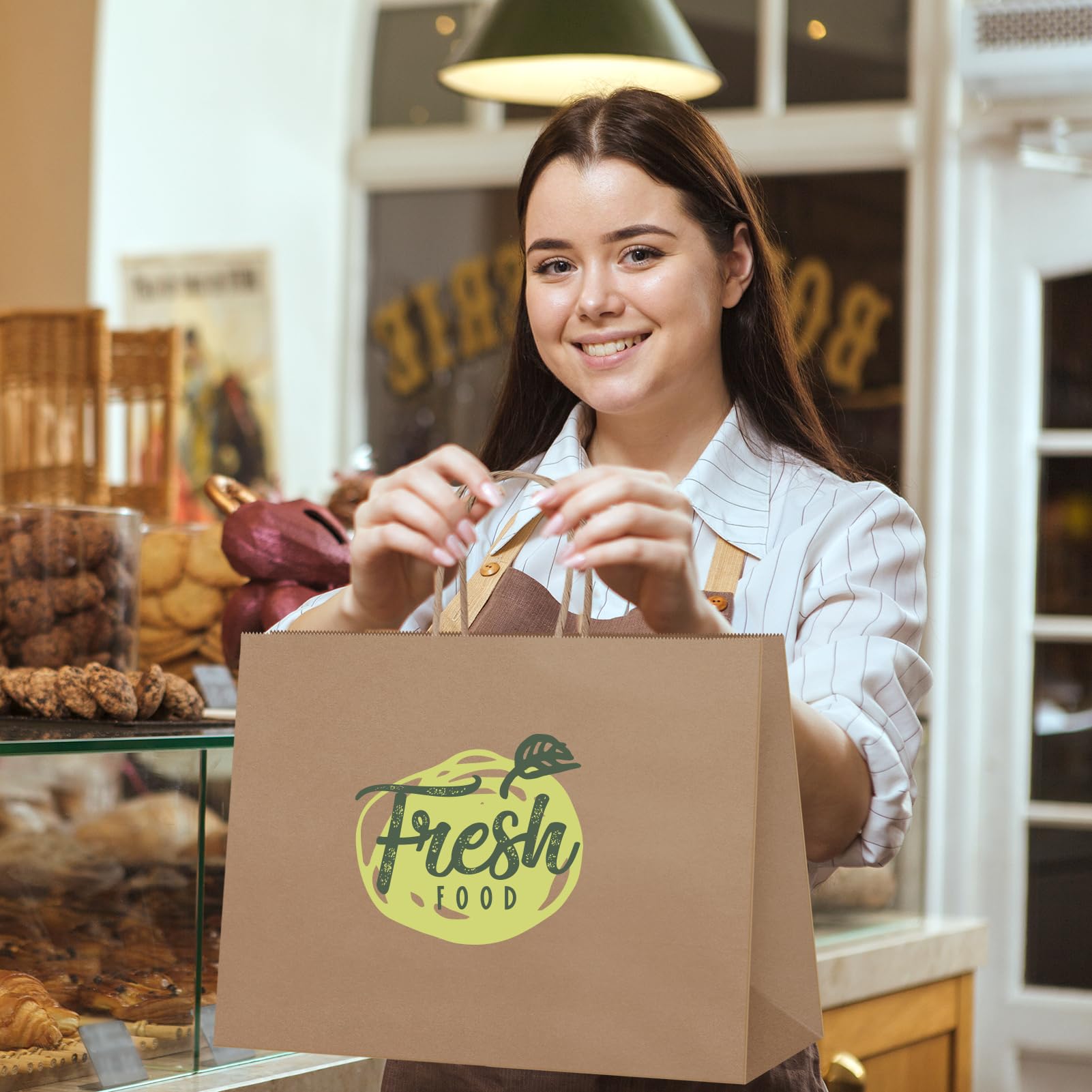 **MESHA 16x6x12 Inch Brown Paper Bags with Handles - 50 Pack Bulk - Eco-Friendly Large Gift Bags for Small Business, Retail, Wedding & Party Favors | Perfect for Crafts, Shopping & Event Packaging**