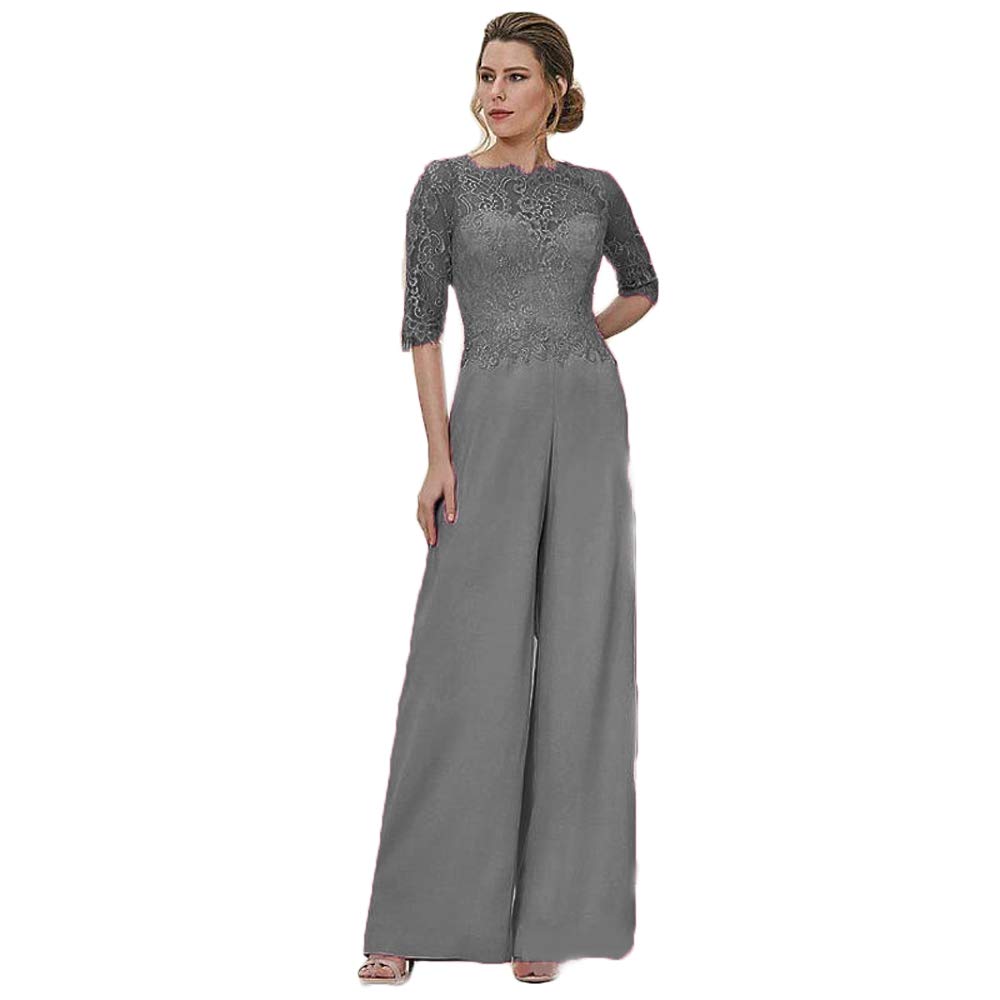 Elegant Lace Half Sleeve Jumpsuit - Wedding Guest Dress with Back Zipper, Mother of The Bride Pant Suit | Perfect for Formal Events, Bridal Showers & Special Occasions