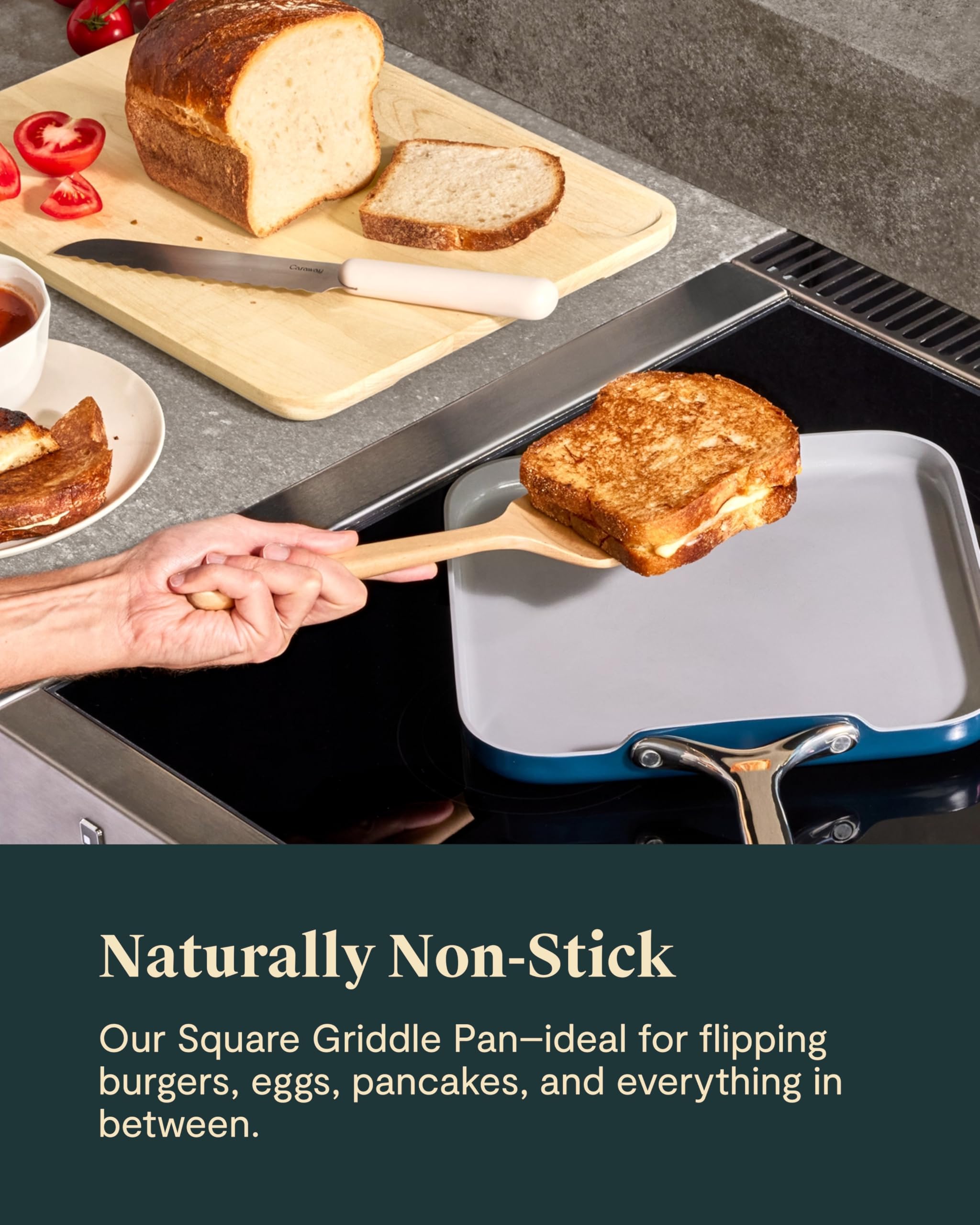 Caraway 11” Square Griddle Pan - Non-Toxic Ceramic Non-Stick Coating (PTFE & PFOA Free) - Oven Safe & Works on All Stovetops - Perfect for Pancakes, Burgers & Grilled Cheese - Sage Green Cookware
