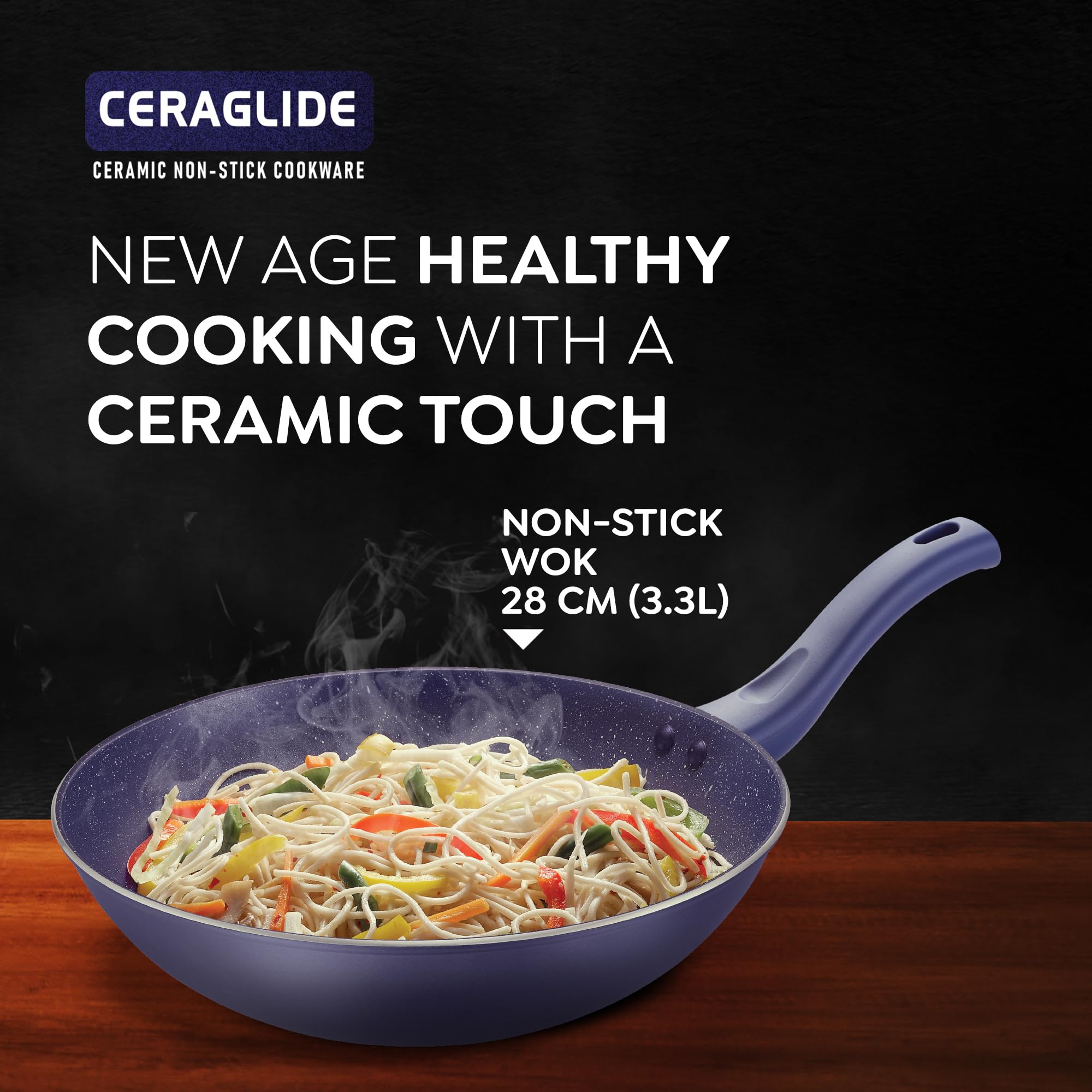 Prestige Ceraglide Ceramic Coating Non-Stick Aluminum Cookware Wok - 28cm (3.3L) Healthy Stir Fry Pan - Perfect for Asian Cooking, Sauteing & Deep Frying