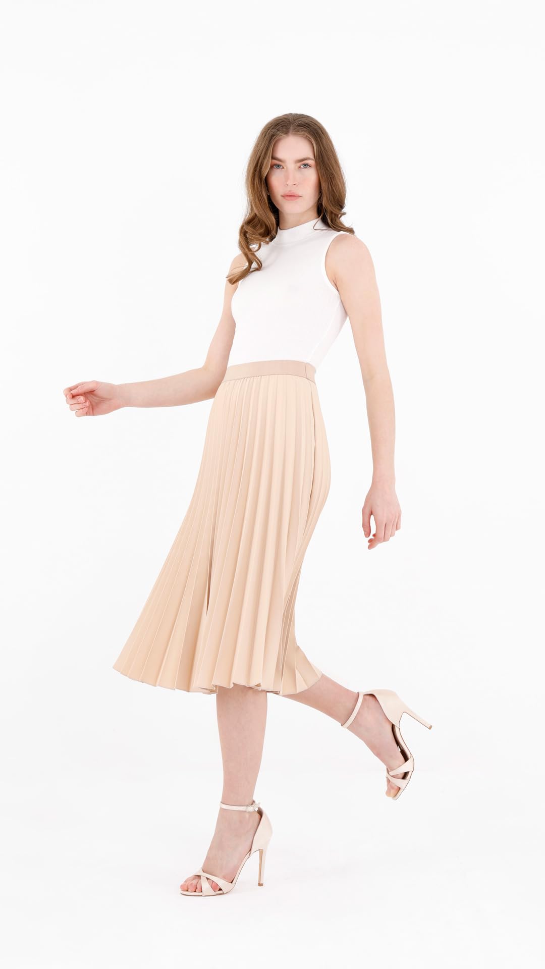 G-Line Women's Pleated Midi Skirt - High Waisted Knee Length Flowy Skirt for Work, Office & Casual Outfits | Perfect for Spring & Summer Fashion