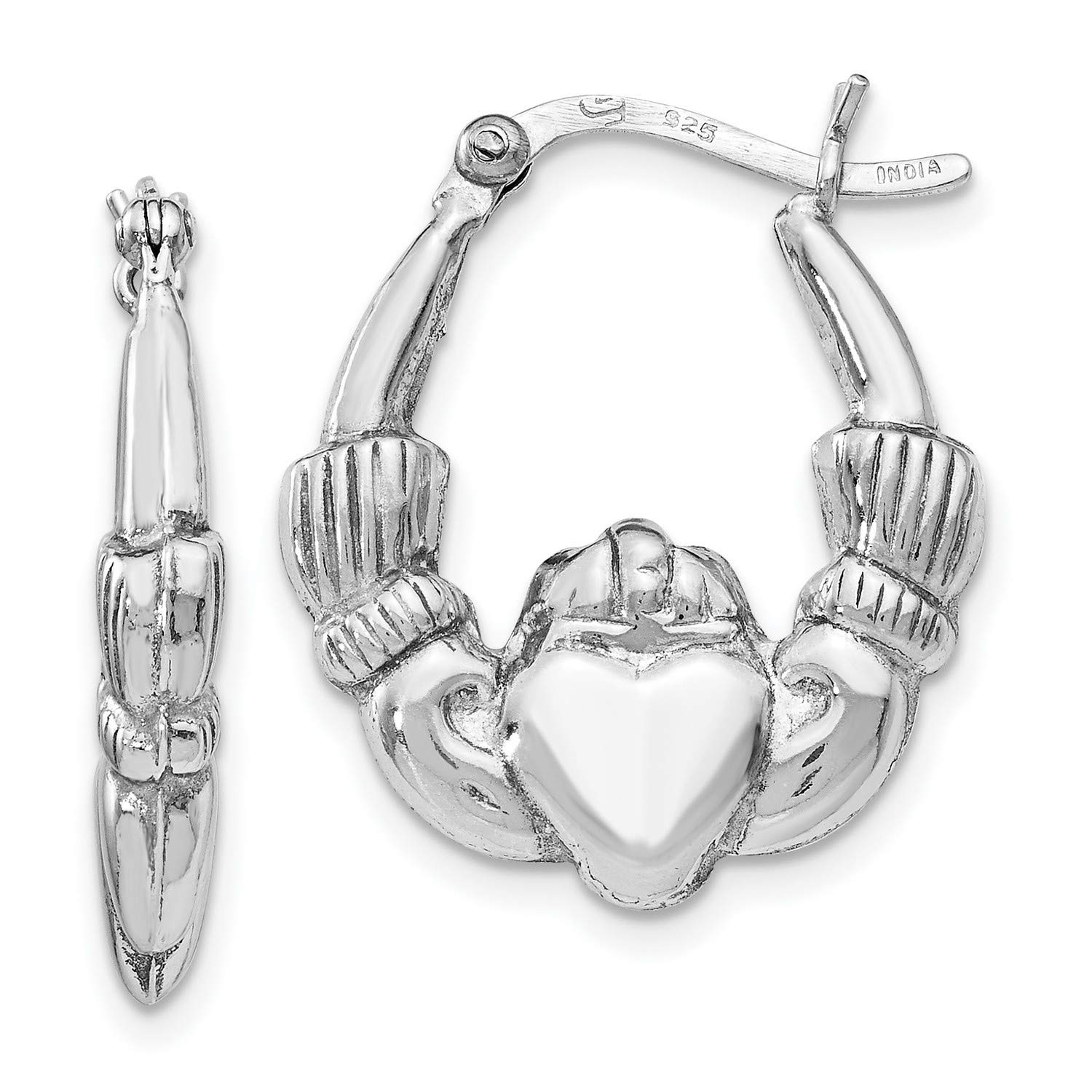 Polished Claddagh Hinged Hoop Earrings - 925 Sterling Silver, 22.5x17.1mm - Irish Celtic Jewelry for Women, Perfect for Weddings, Anniversaries & Everyday Wear