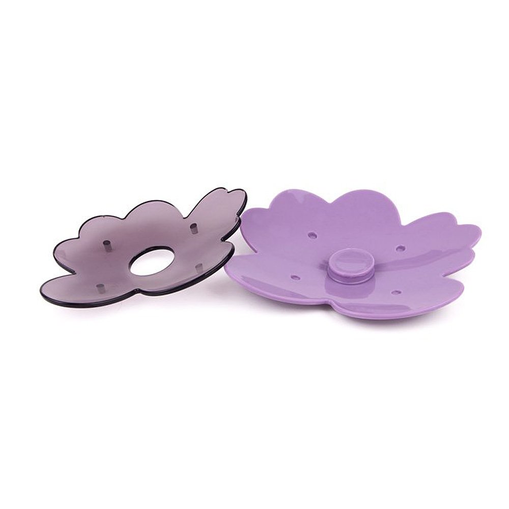 Ornerx Double Layer 5.5 Inch Purple Floral Soap Dish - Bathroom Organizer for Sink Countertop, Shower Shelf & Vanity Decor