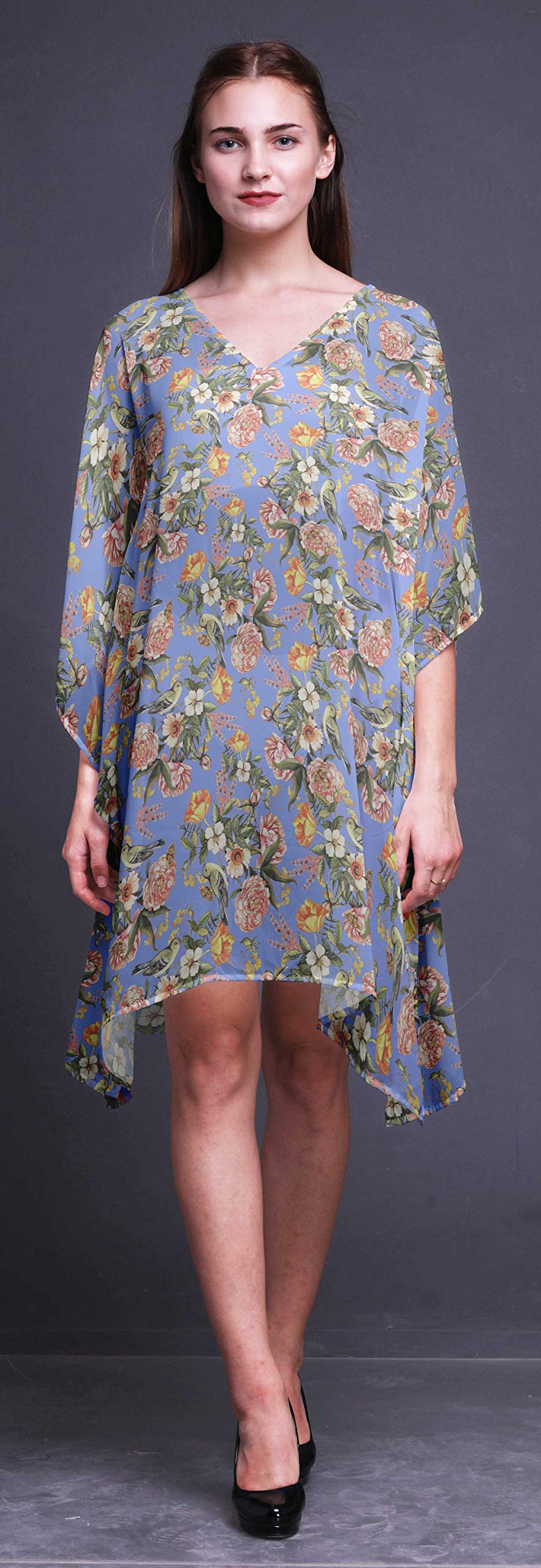 Bimba Women's Short Caftan Midi Dress - Beach Cover Up, Swimwear Cover Up, Summer Kaftan Dress for Pool, Vacation & Boho Style Outfits