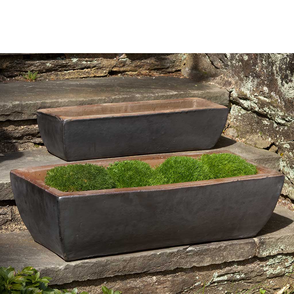 Campania International Rustic Trough Planter Set of 2 - Graphite Finish for Indoor/Outdoor Garden Decor, Patio, Balcony & Home Décor