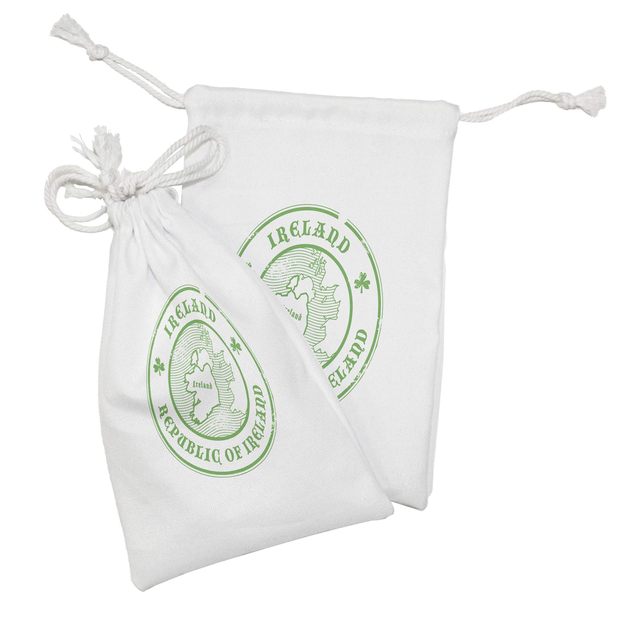 Ambesonne Ireland Map Fabric Pouch Set of 2 - Green & White Grunge Style Drawstring Bags (9