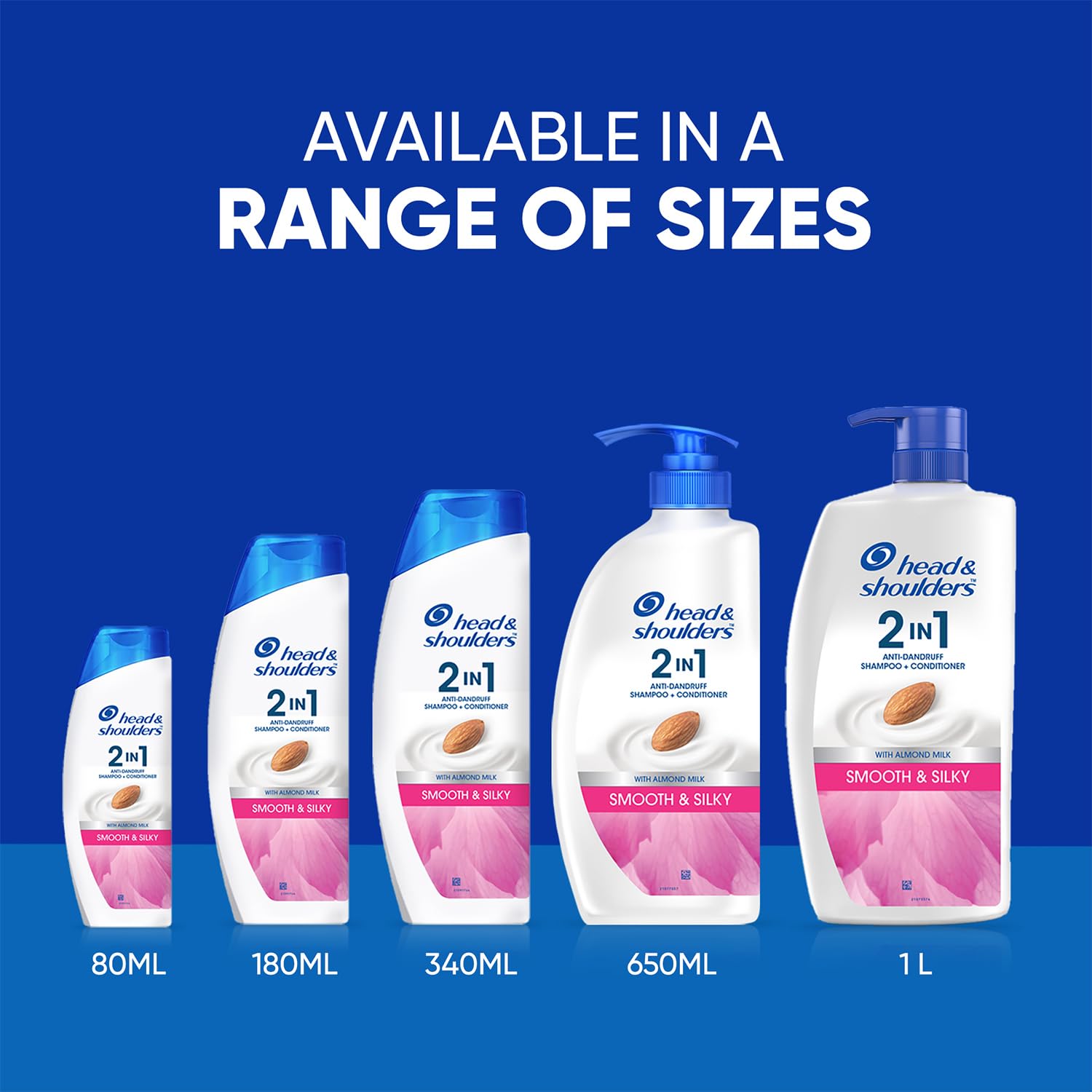 Head & Shoulders 2-in-1 Smooth & Silky Anti-Dandruff Shampoo & Conditioner with Almond Milk - 180ml for Women & Men - Hydrates & Soothes Scalp for Daily Hair Care