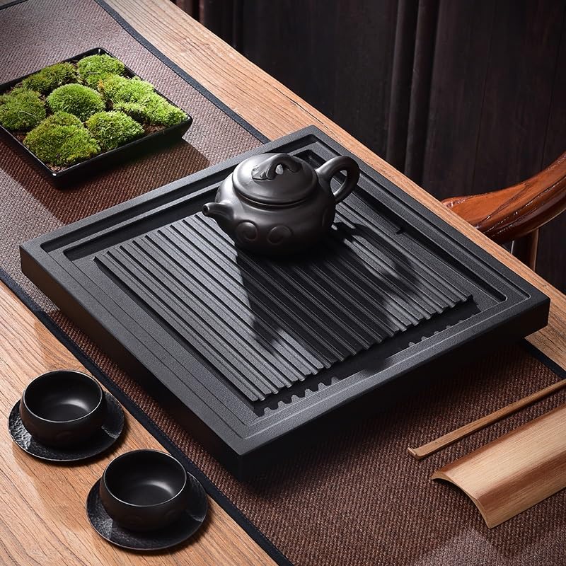 Premium Square Wooden Tea Tray - Modern Kung Fu Tea Table with Drainage for Home, Office & Bar - Perfect for Chinese Tea Ceremony, Coffee Break & Relaxation (Medium Size)