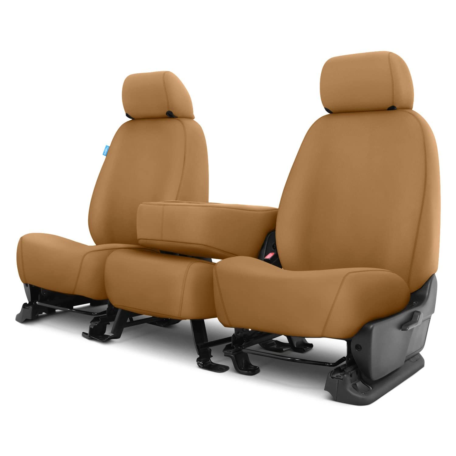 Covercraft Custom-Fit Front Bench SeatSaver Seat Covers - Premium Polycotton Fabric in Tan Color | Perfect for Trucks, SUVs & Cars | Protects Seats from Stains & Wear