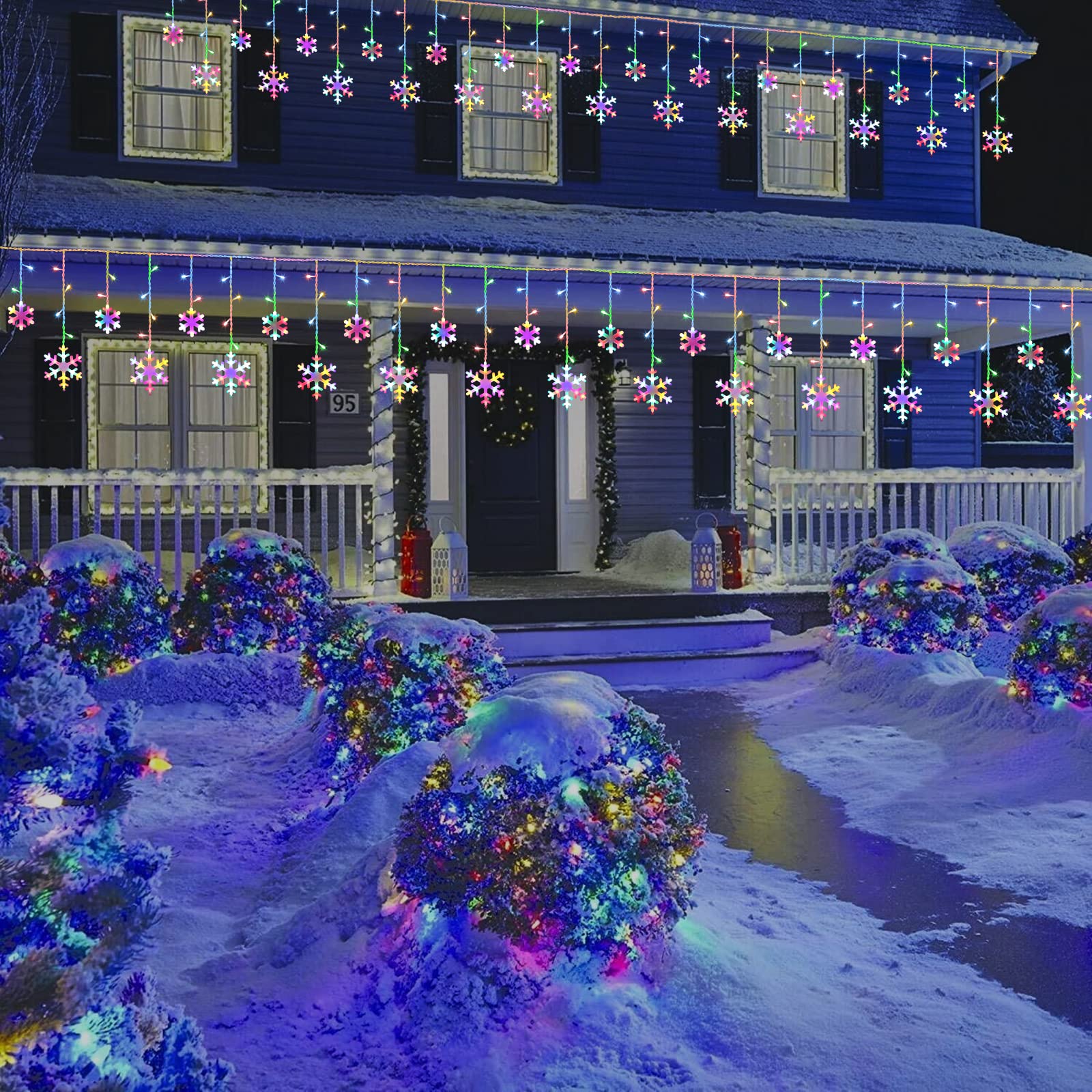 Toodour 17.22ft 264 LED Connectable Snowflake Icicle Christmas Lights - Waterproof Outdoor String Lights with 22 Drops & 8 Lighting Modes for Windows, Eaves, Curtains - Perfect for Holiday Decorations, Xmas Tree, Party, Garden, and Indoor/Outdoor Festive Lighting